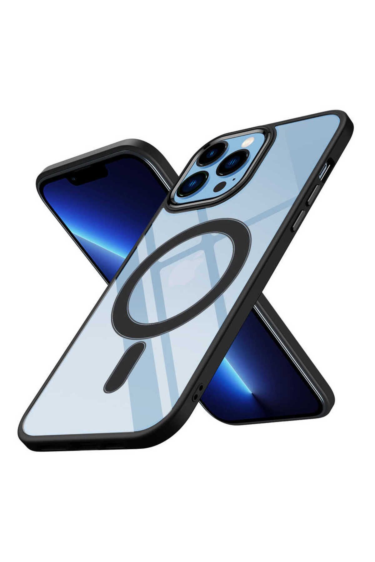 YTSGLOBAL iPhone 12 Pro Uyumlu Wireless Şarj Özellikli YTSG Krom Magsafe Silikon Kılıf-Siyah