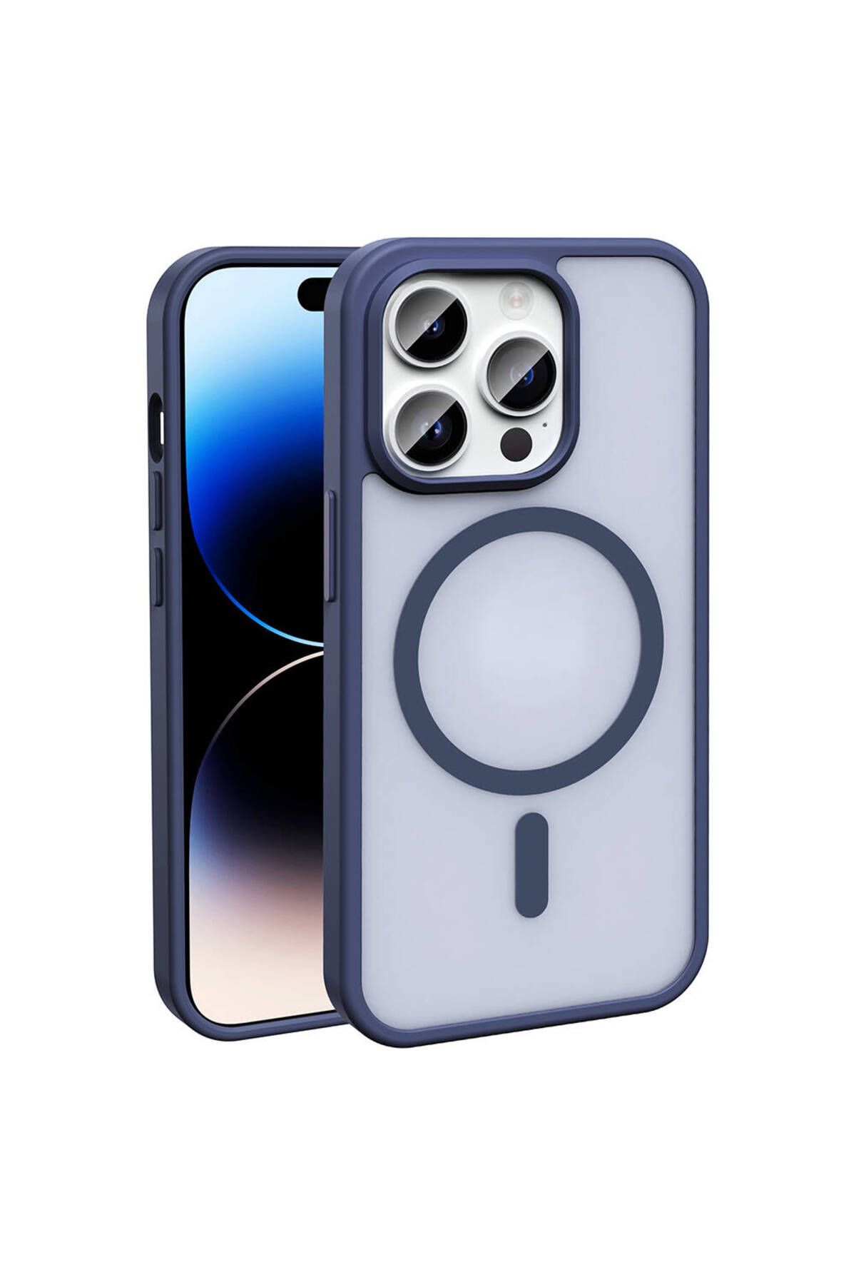 YTSGLOBAL iPhone 14 Pro Max Kılıf Magsafe Şarj Özellikli Mat Arka Yüzey YTSG Sio Kapak-Lacivert