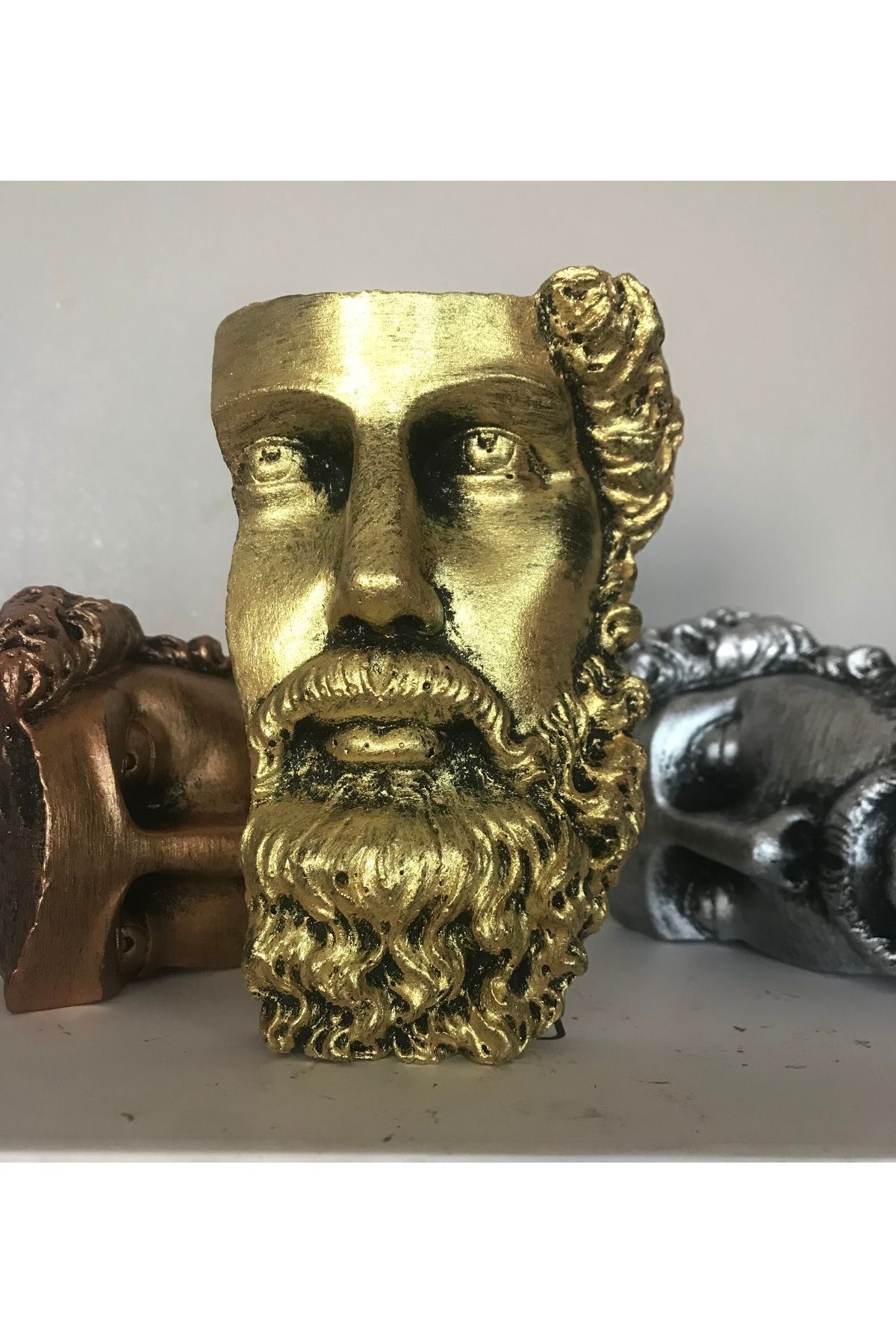 SerenityHaven Ev Dekor Dekoratif Gold Eskitme Poseidon Beton Biblo Heykel Duvar Dekoru