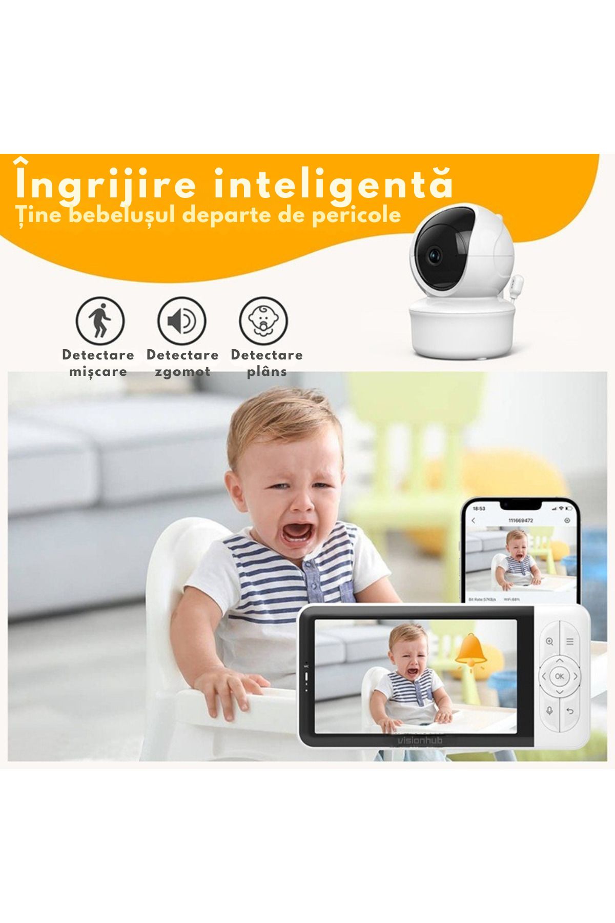 VisionHub-Baby Monitor Wifi 2in1 With Phone Application, Audio-video Camera Multi View, Night Vision, 355° Rotation 6