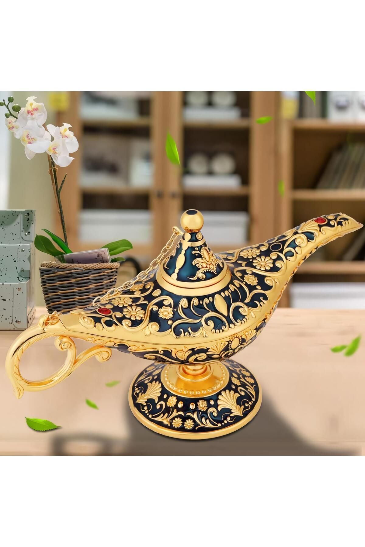 SerenityHaven Lüks İşlemeli Aladdinin Sihirli Lambası Alaattin Lamba Tütsülük Buhurdanlık Hediyelik Dekoratif Obj