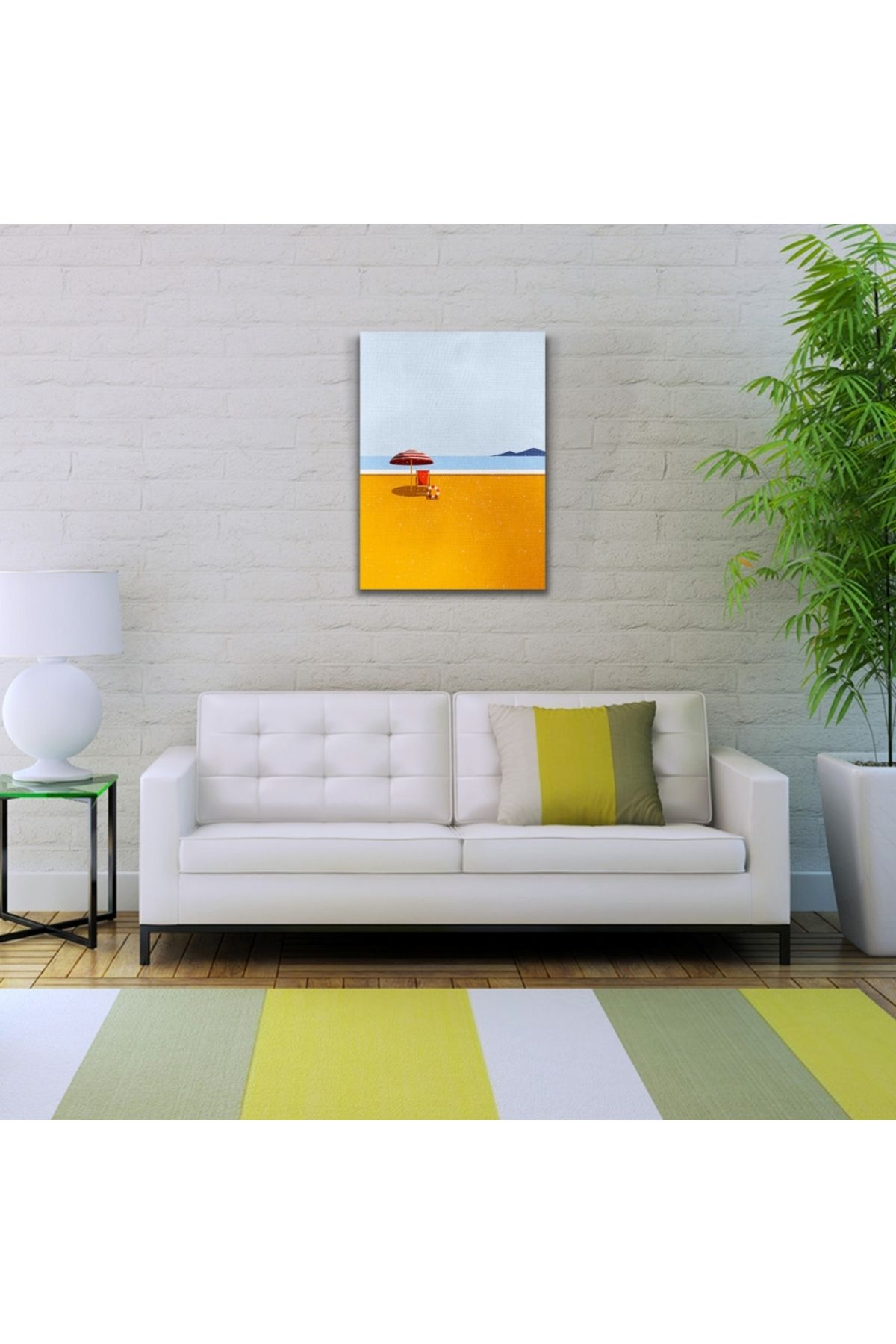 Kanonik Education Kumsalda Kırmızı Şemsiye ve Şezlong Kanvas Tablo 50 x 70