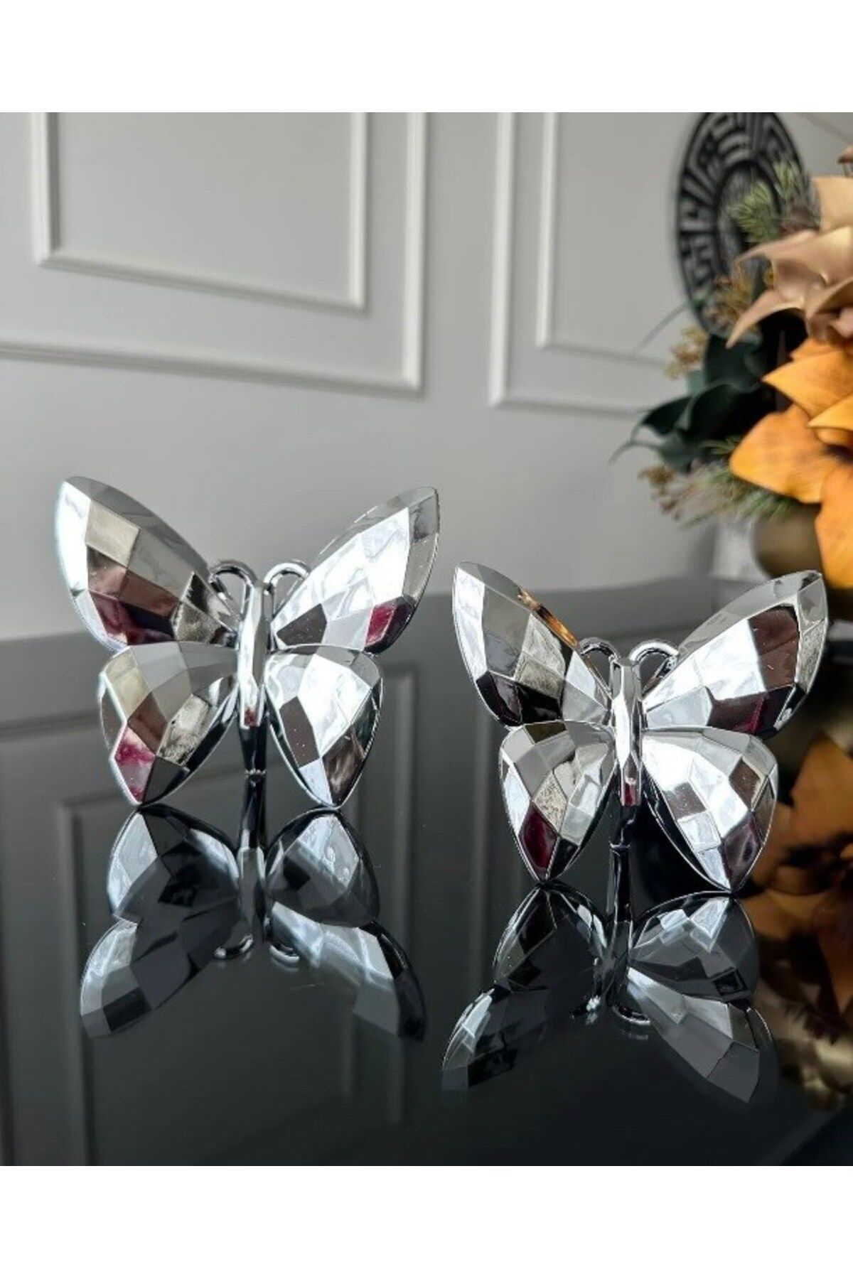 SerenityHaven Dekoratif 2 Li Biblo Kelebek Mini Süs Silver coler