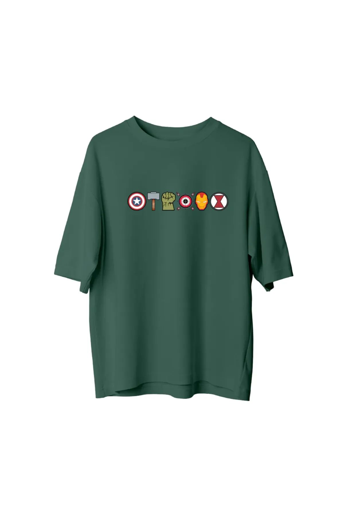 Koklonmoda Unisex Marvel Simge Baskılı Oversize T-Shirt
