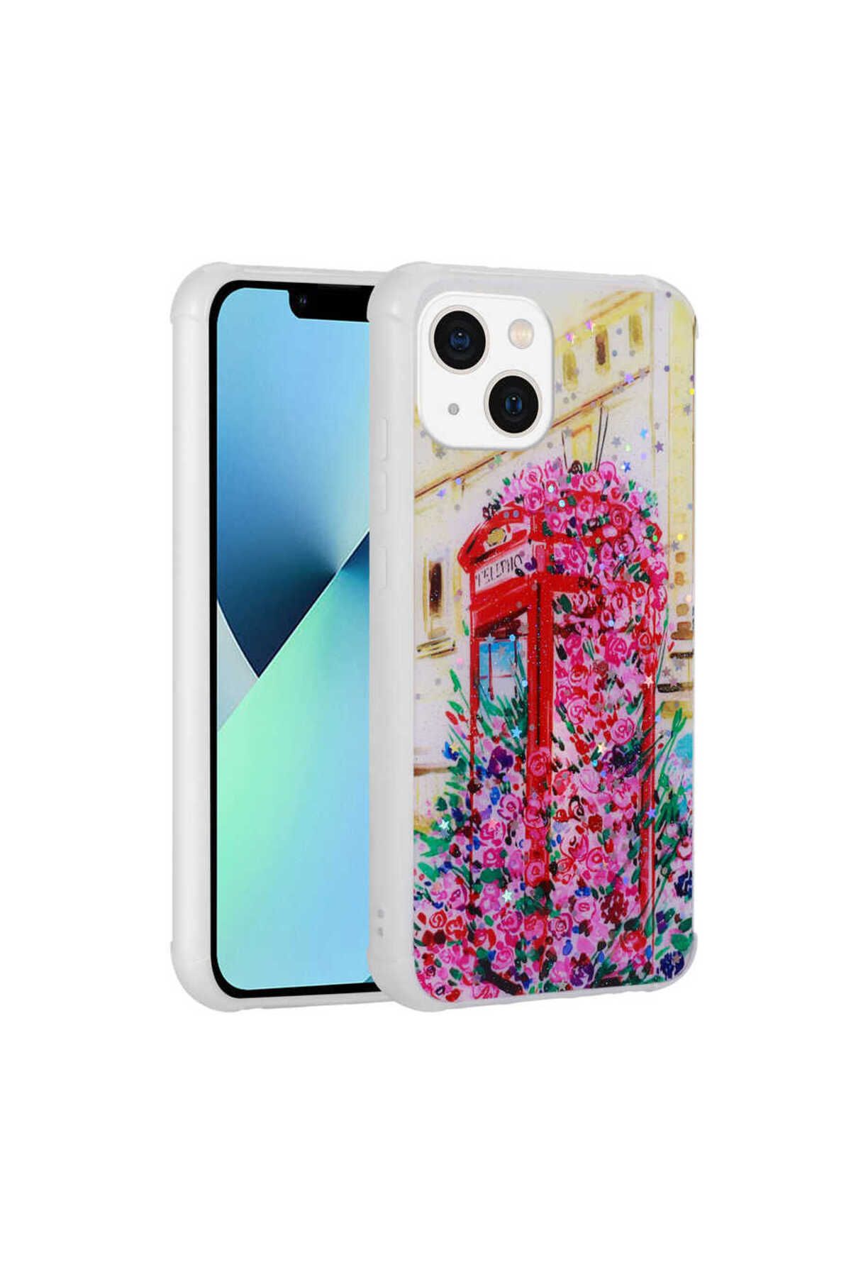 YTSGLOBAL iPhone 13 Uyumlu Simli Desenli Kamera Korumalı Parlak YTSG Popy Kılıf-Kulübe