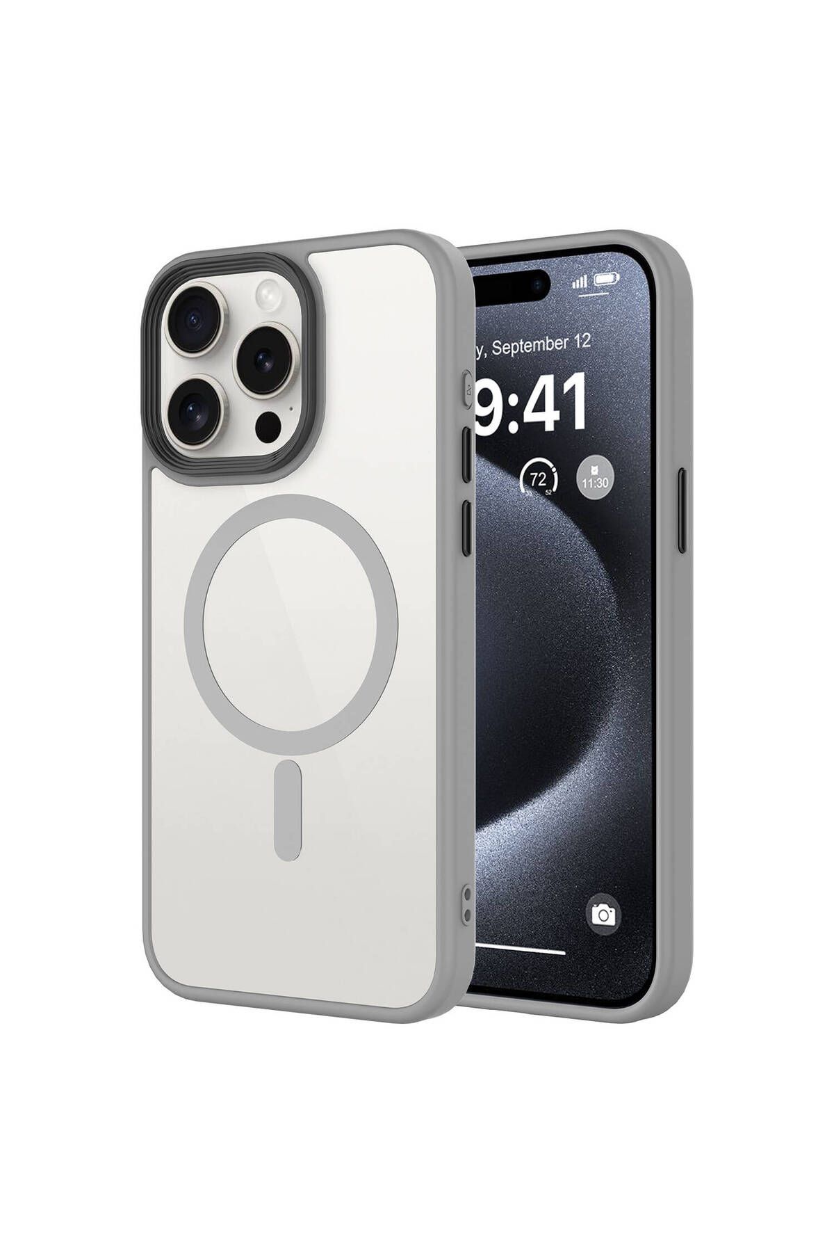 YTSGLOBAL iPhone 15 Pro Kılıf Mat Arka Yüzey Wireless Şarj Özellikli YTSG Flet Magsafe Kapak - Titanyum