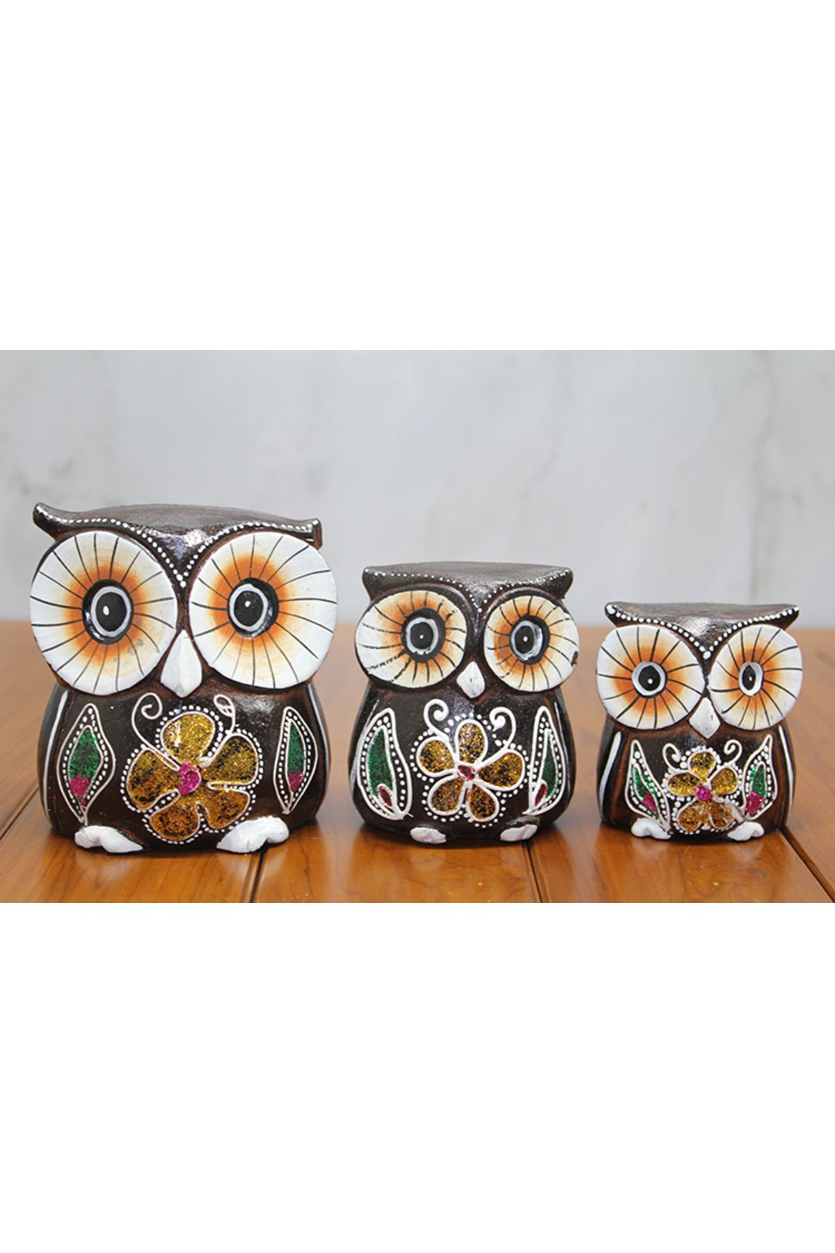 D&M Life Collection Ahşap 3'lü Baykuş Seti Model 1