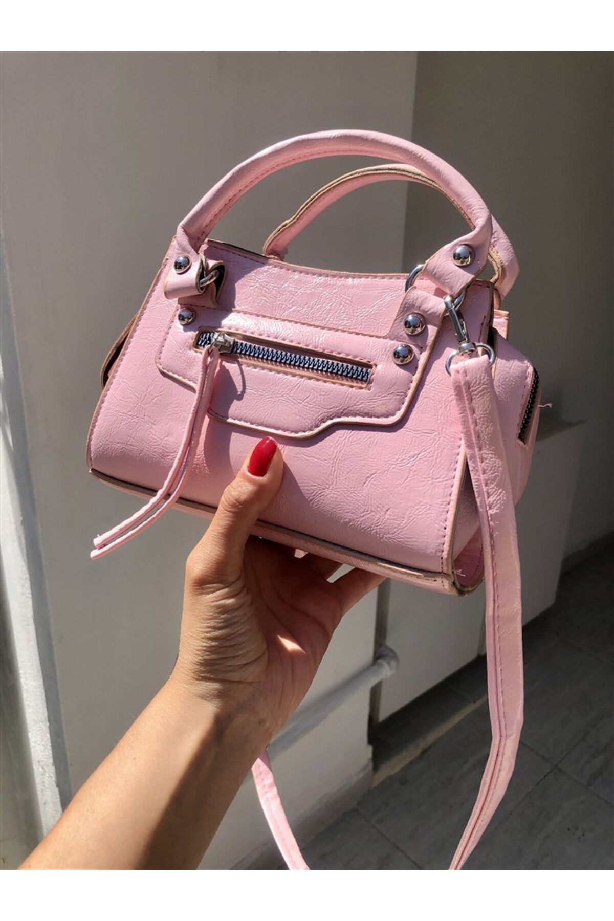 Gözde Tasarım Butik KADIN PEMBE RENK RUGAN MİNİ EL VE OMUZ ÇAPRAZ ÇANTA