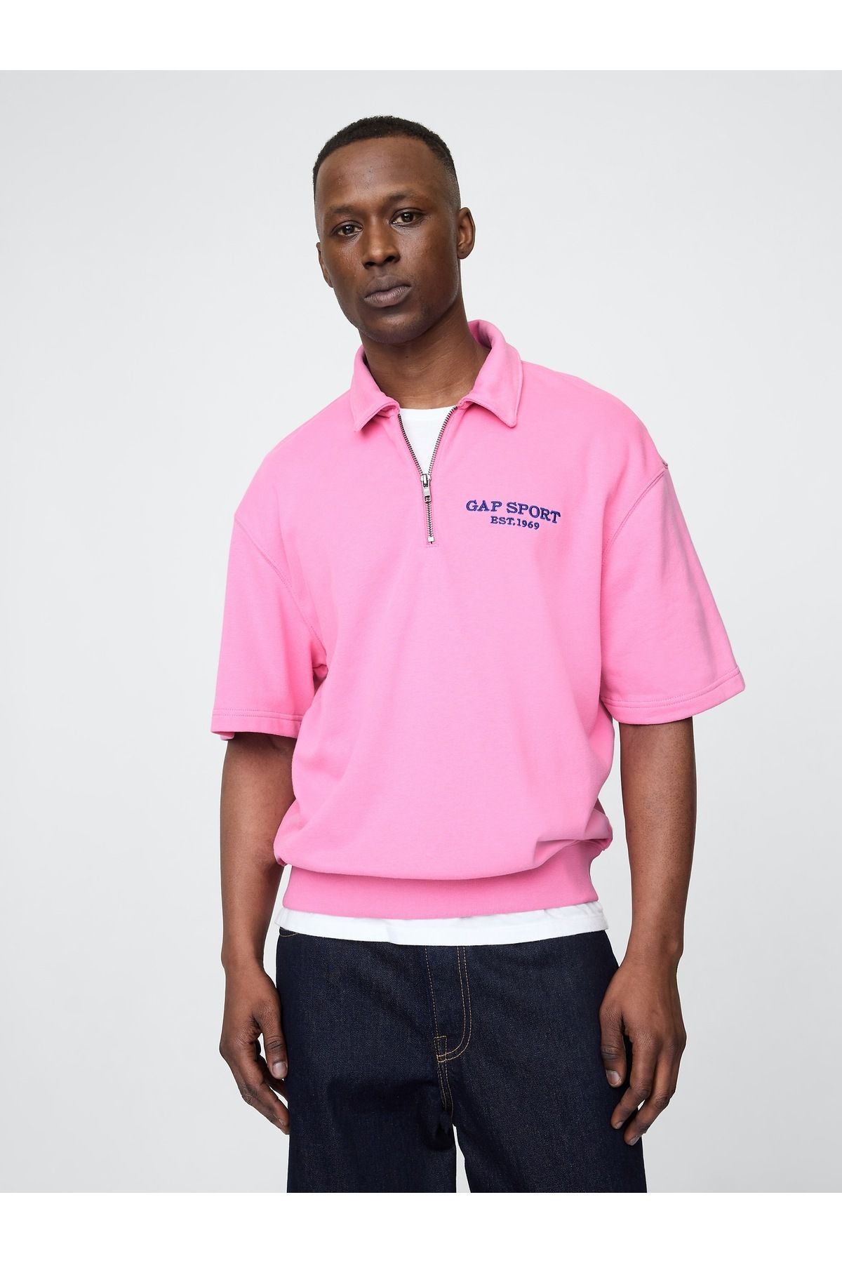 GAP Erkek Pembe VintageSoft Spor Çeyrek Fermuarlı Pullover Sweatshirt