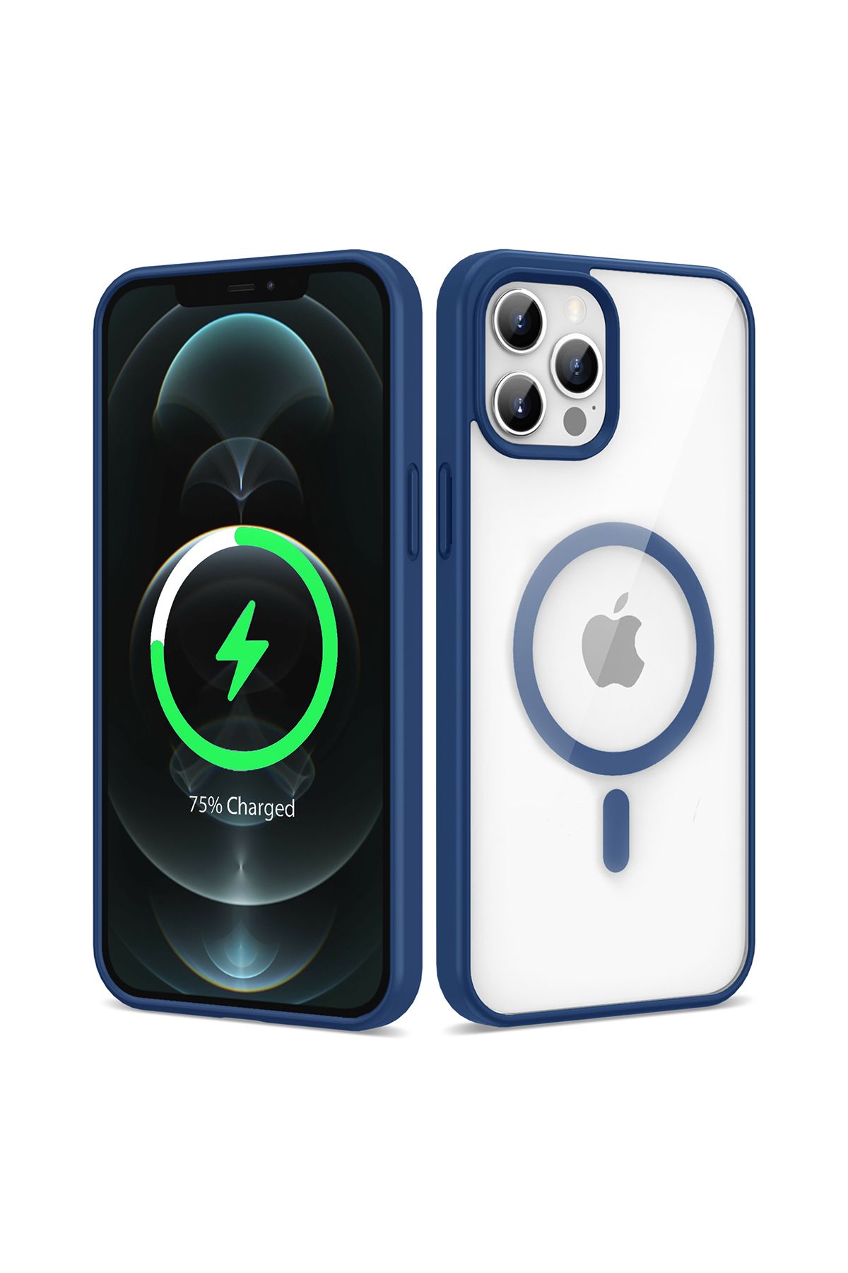 YTSGLOBAL iPhone 12 Pro Uyumlu Magsafe Wireless Şarj Özellikli Silikon YTSG Ege Kılıf-Mavi