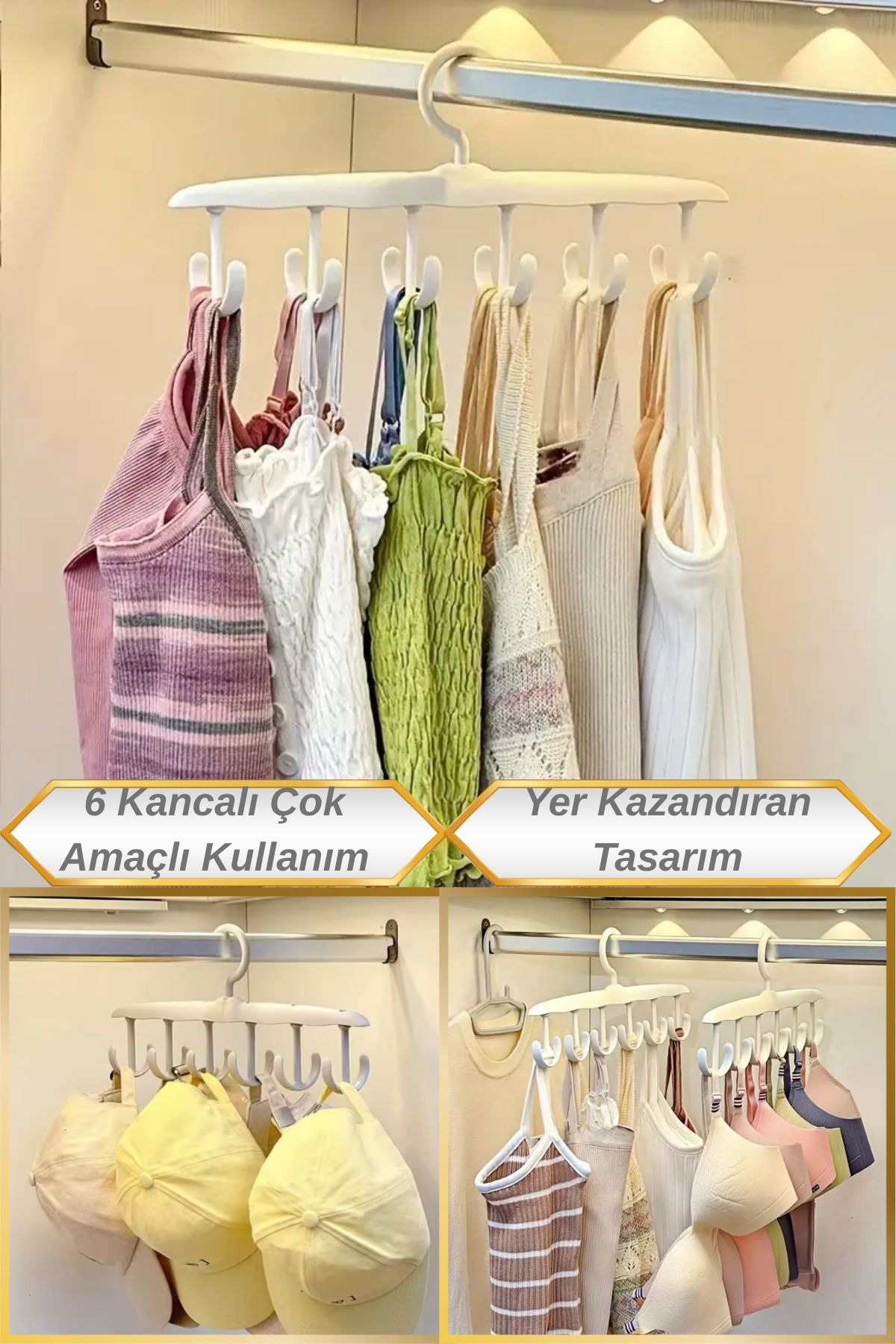 Hane Dostu 6 Kancalı Üstün Yer Tasarrufu Sağlayan Pratik Askı | Dolap Askısı
