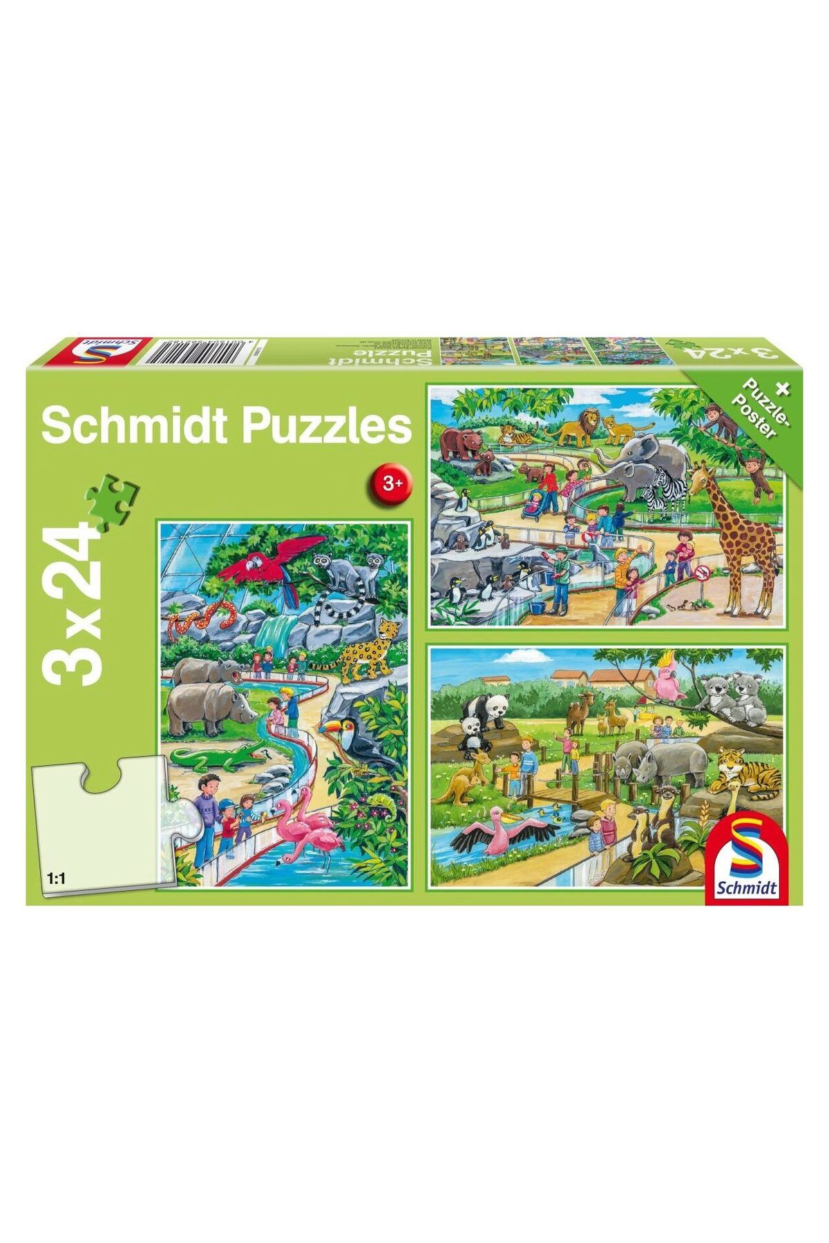 Schmidt-Puzzle - A Day at the Zoo, 3x24 pieces, includes 1 poster 2