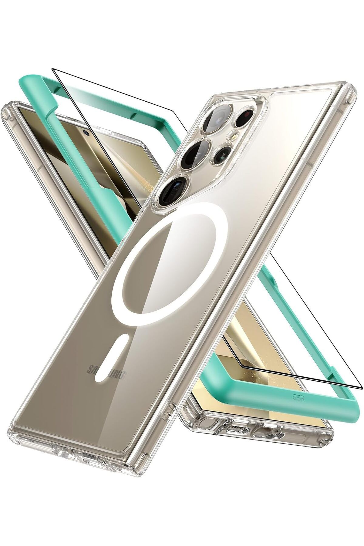 Leybaks Samsung Galaxy S24 Ultra Dayanıklı Magsafe Özellikli Silikon Kılıf ve Kolay Takılır Ekran Koruyucu