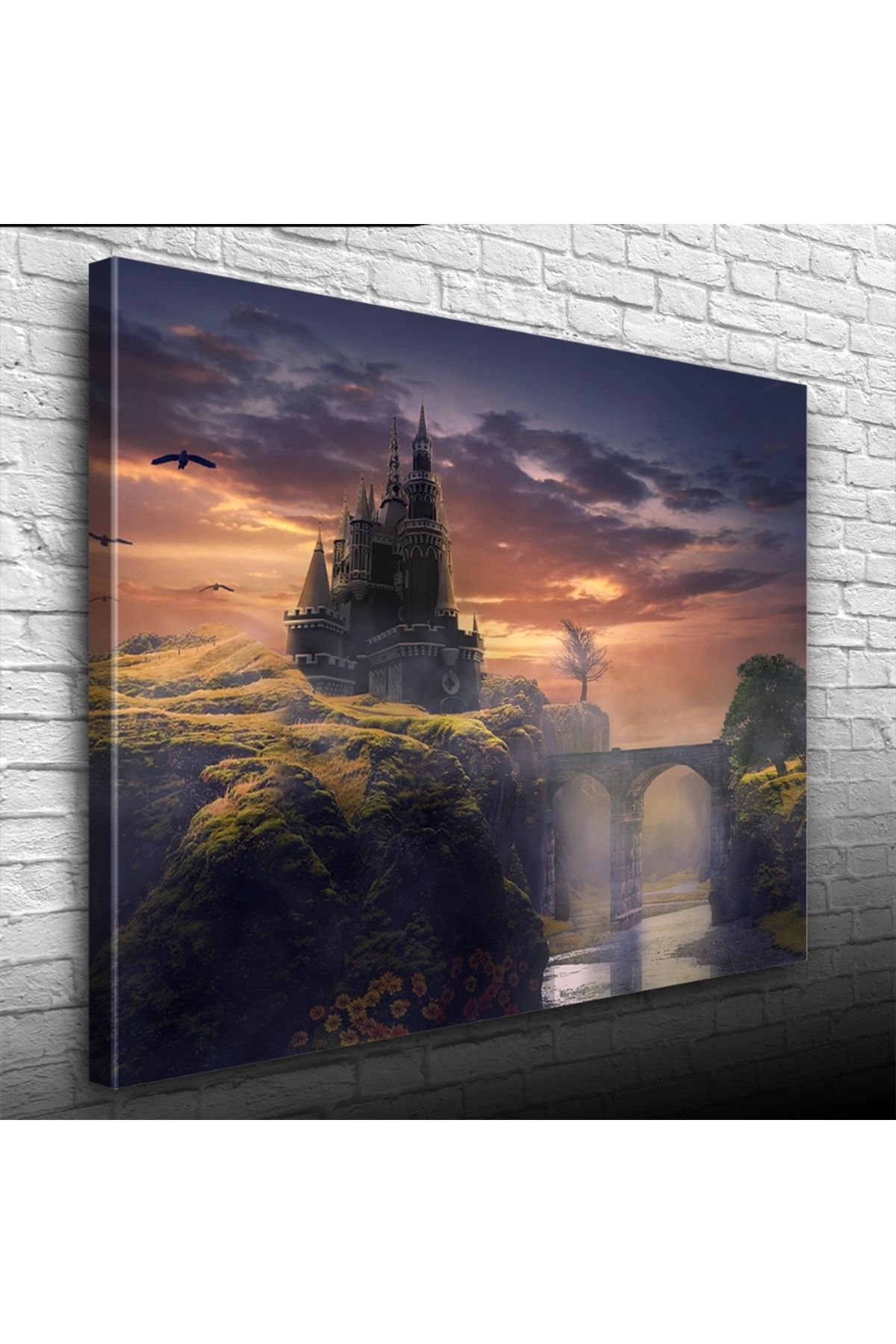 Kanonik Education Gün batımı Köprülü Mistik Şato Kanvas Tablo 50 x 70