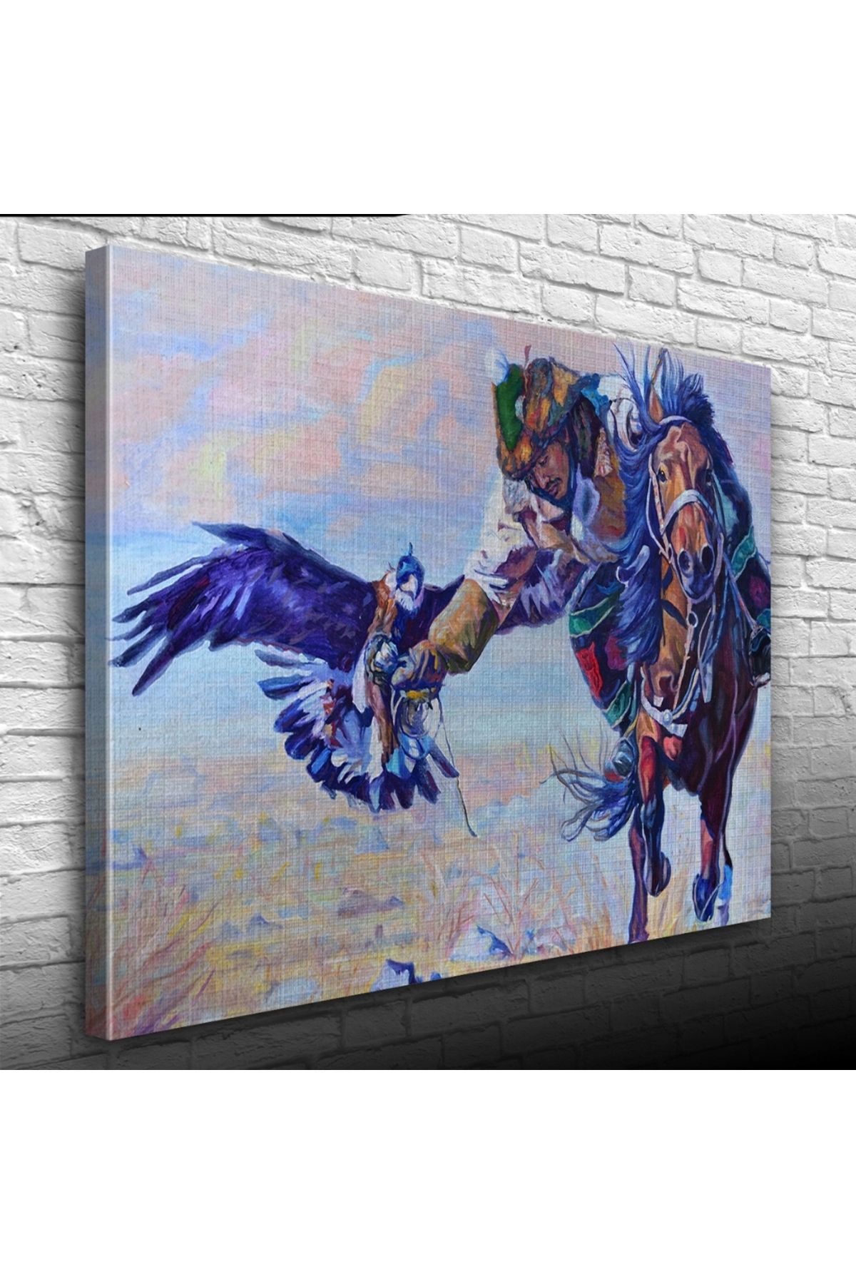 Kanonik Education Şahin İle Avlanan Atlı Yağlıboya Kanvas Tablo 50 x 70