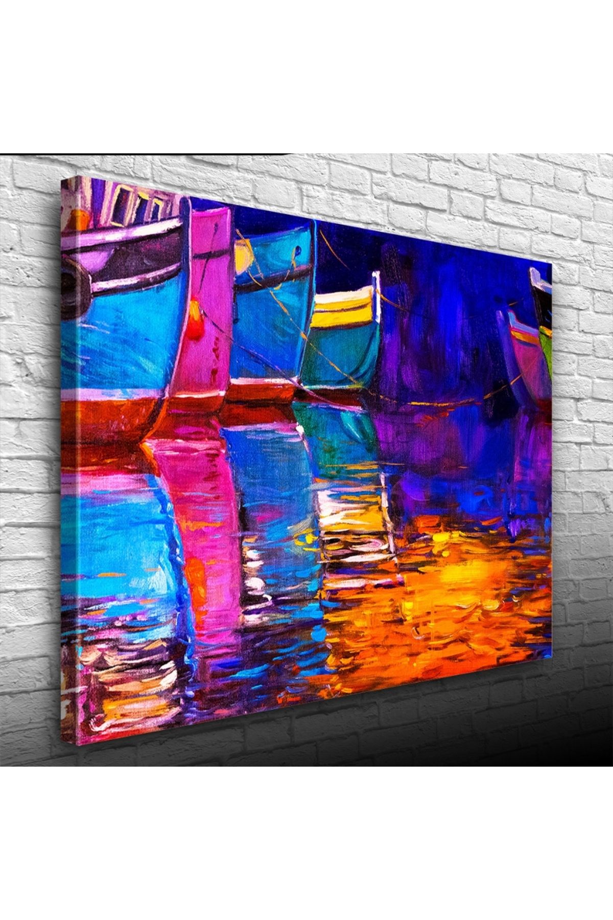 Kanonik Education İskeledeki Balıkçı Kayıkları Yağlıboya Kanvas Tablo 50 x 70