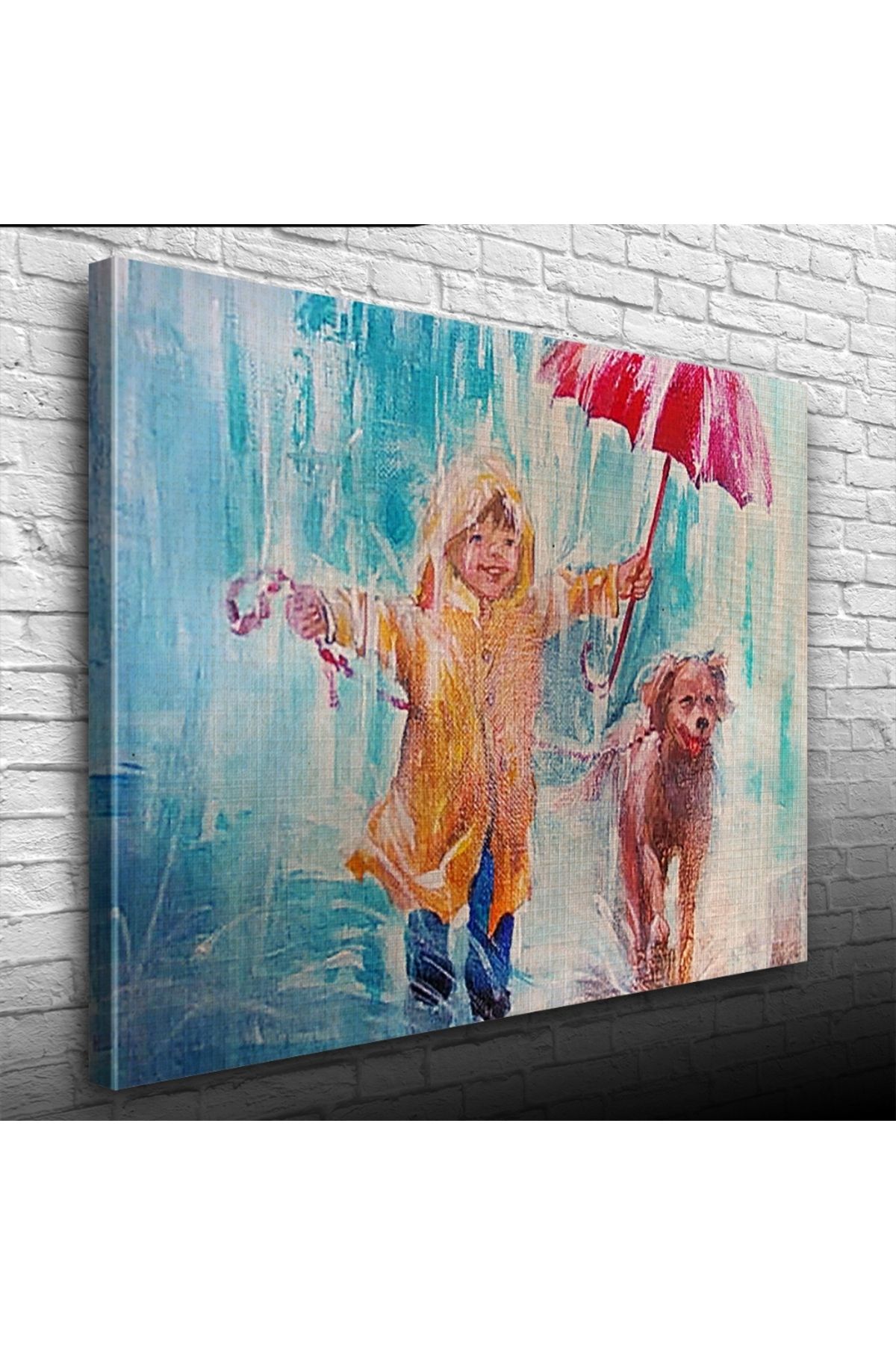 Kanonik Education Yağmurda Koşan Çocuk ve Köpeği Kanvas Tablo 50 x 70