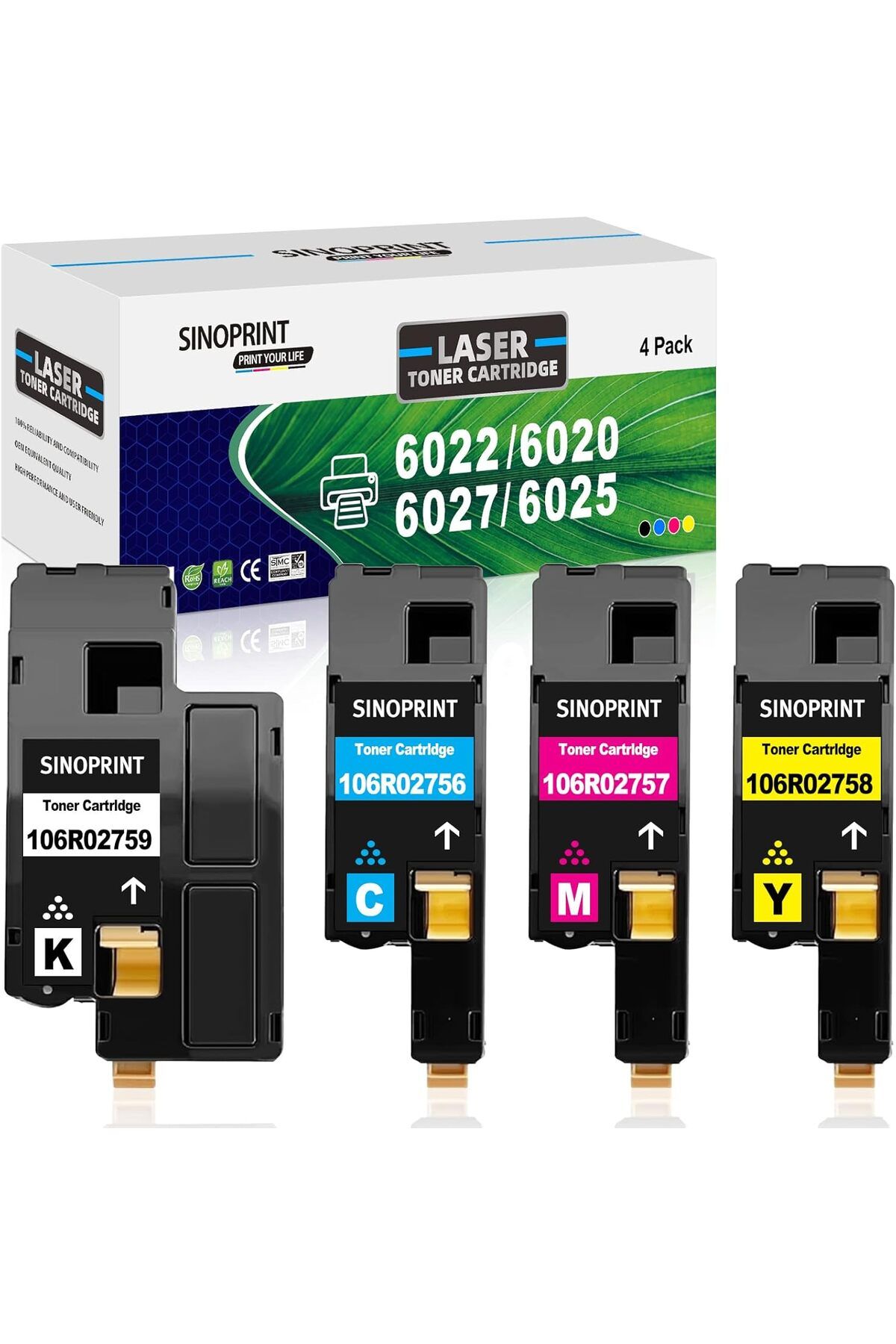 Xerox WorkCentre 6027 6025 Phaser 6020 6022 High Yield (Black Cyan Yellow Magenta,4-Pack)