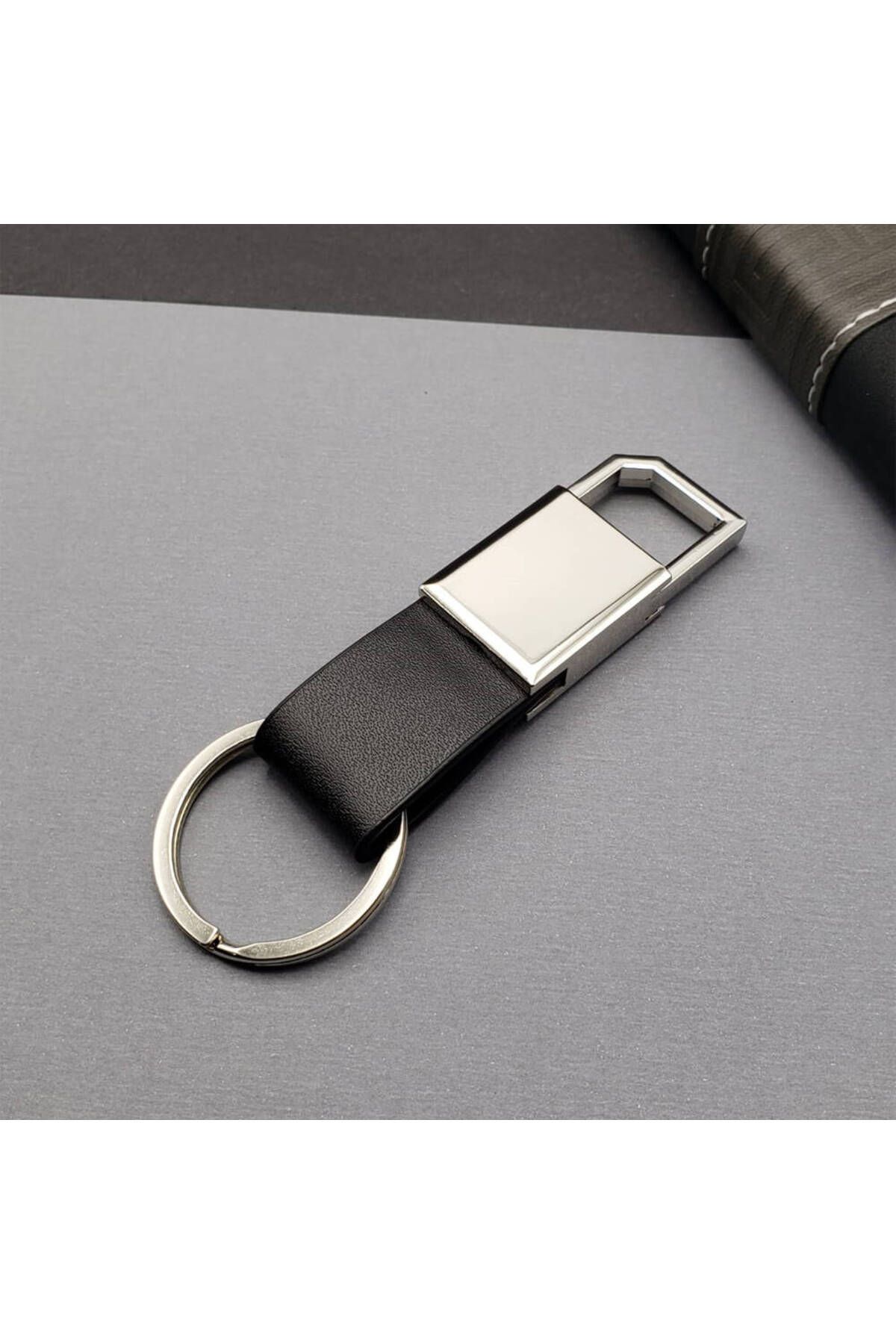 Vexahome Deri Siyah Gümüş Metal Anahtarlık