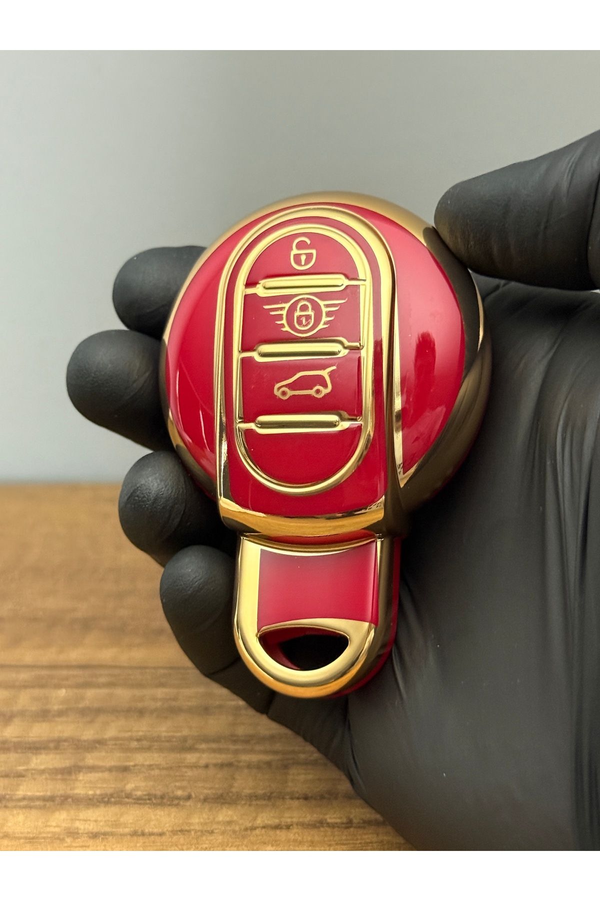 Mavi Keys Mini Cooper Uyumlu 3 Düğmeli Silikon Anahtar Koruma Kılıfı – Nano Kaplamalı – Kırmızı Renk