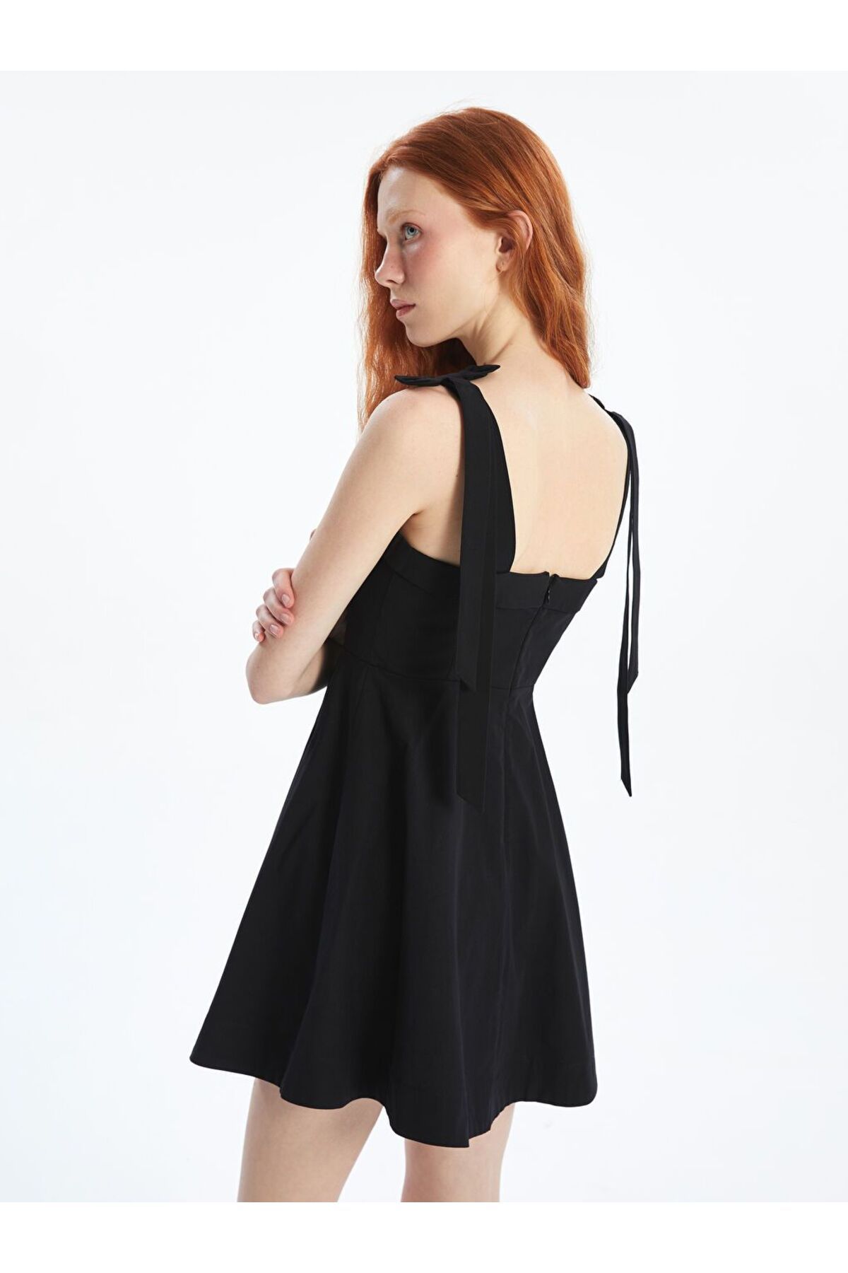 LC Waikiki XSIDE Kare Yaka Belden Oturtmalı Poplin Mini Elbise