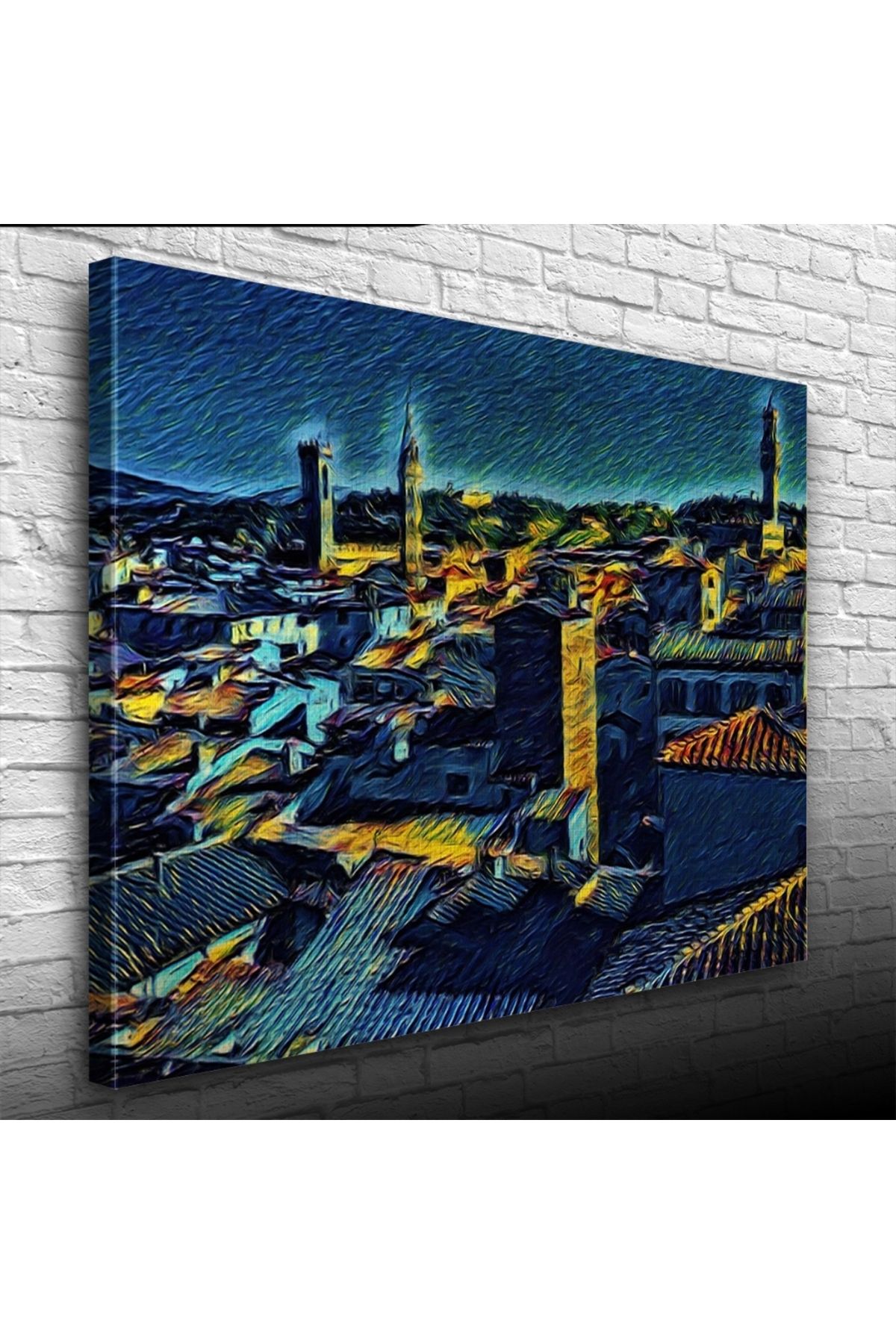 Kanonik Education Köy Silueti Mavi Tonlarda Kanvas Tablo 50 x 70
