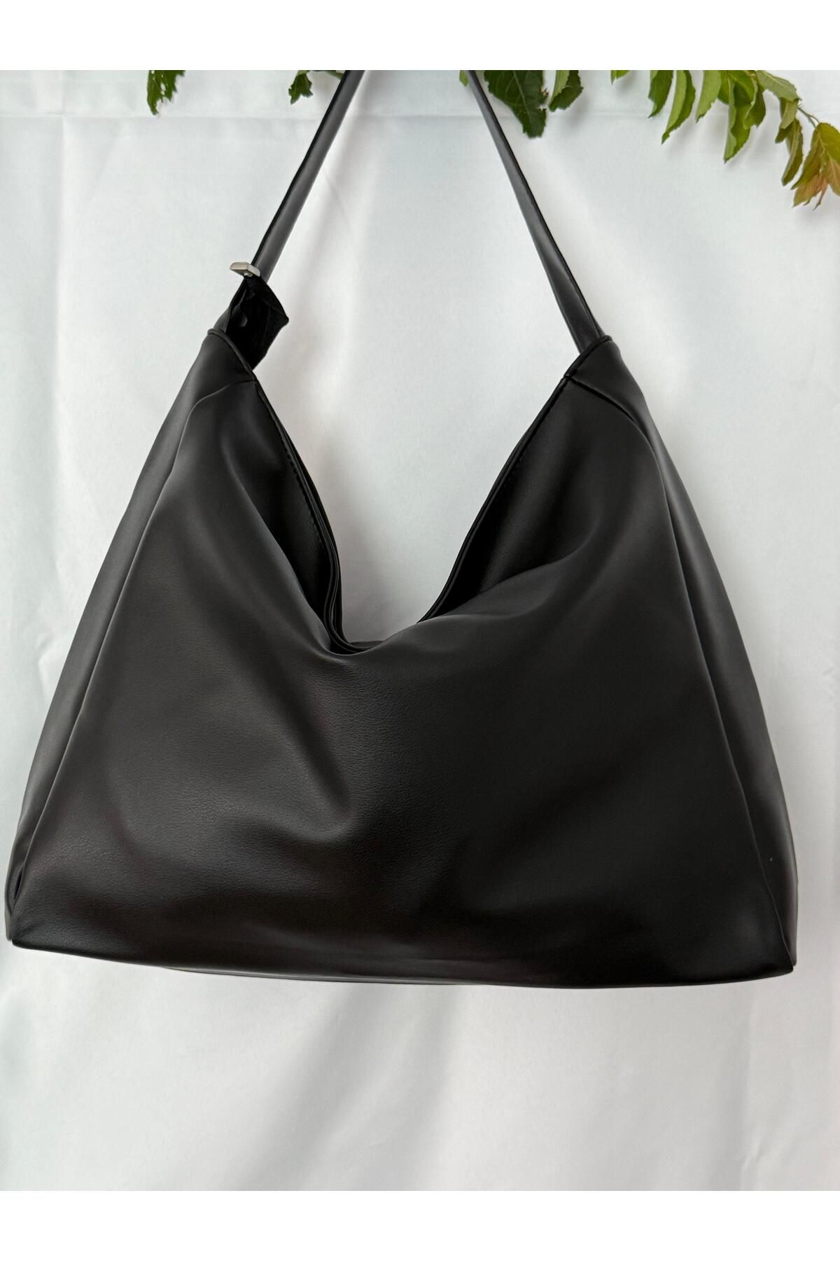 bag KADIN SALAŞ MODEL SİYAH DERİ KOL ÇANTASI GENİŞ YÜZEYLİ