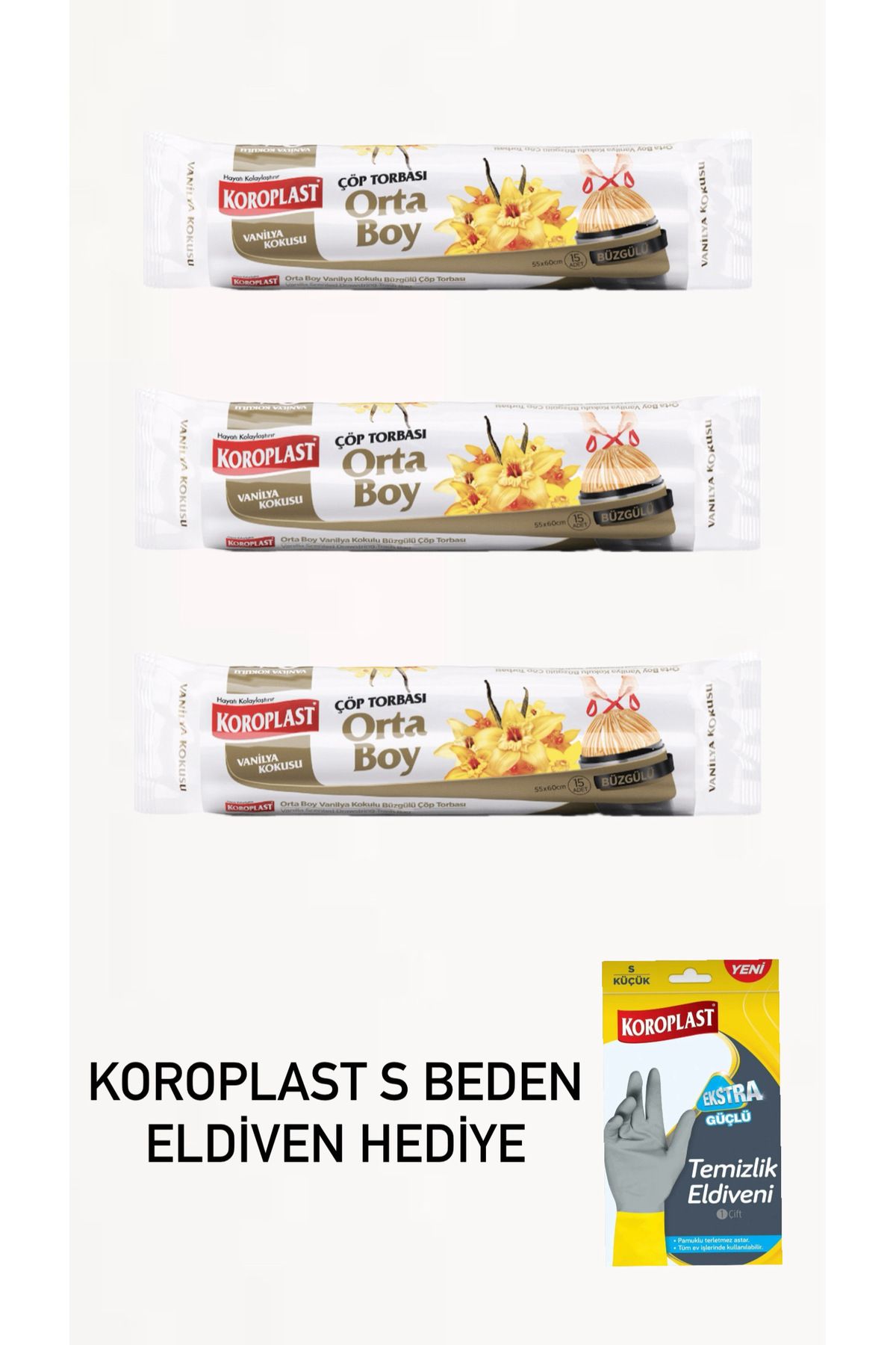 Koroplast 3 adet vanilya orta boy s beden eldiven hediyeli