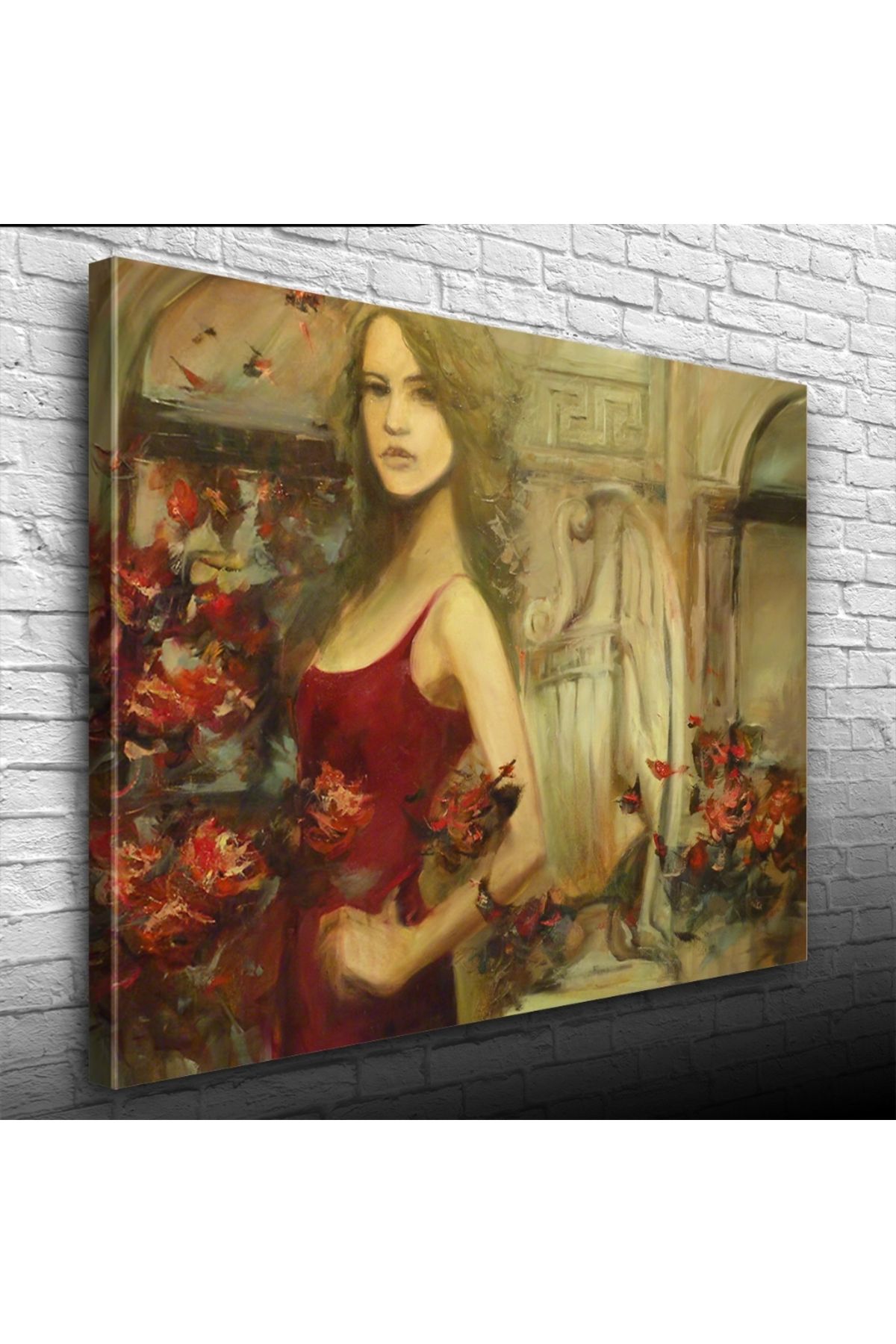 Kanonik Education Kırmızılı Kadın Yağlıboya Kanvas Tablo 50 x 70