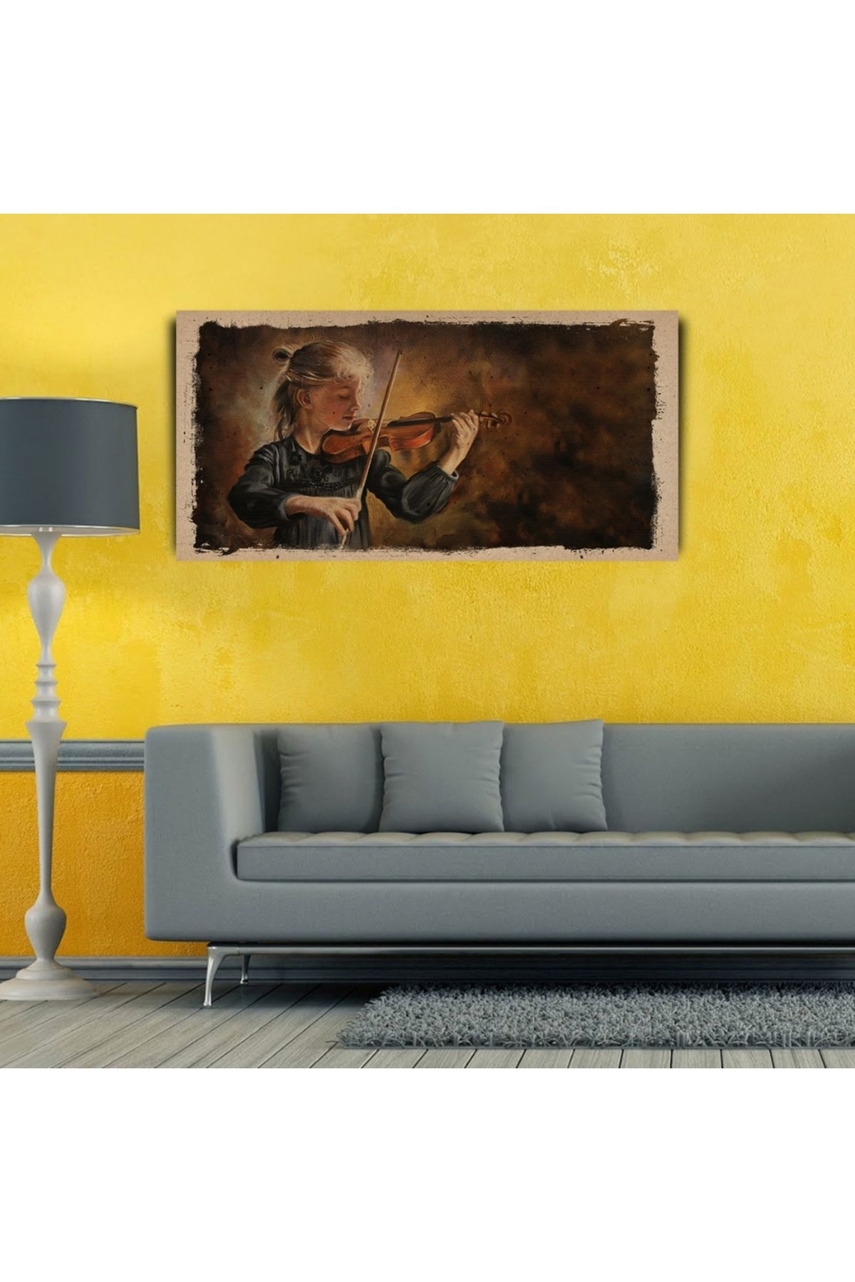Kanonik Education Keman Çalan Kız , Yağlı Boya Kanvas Tablo 60 x 120