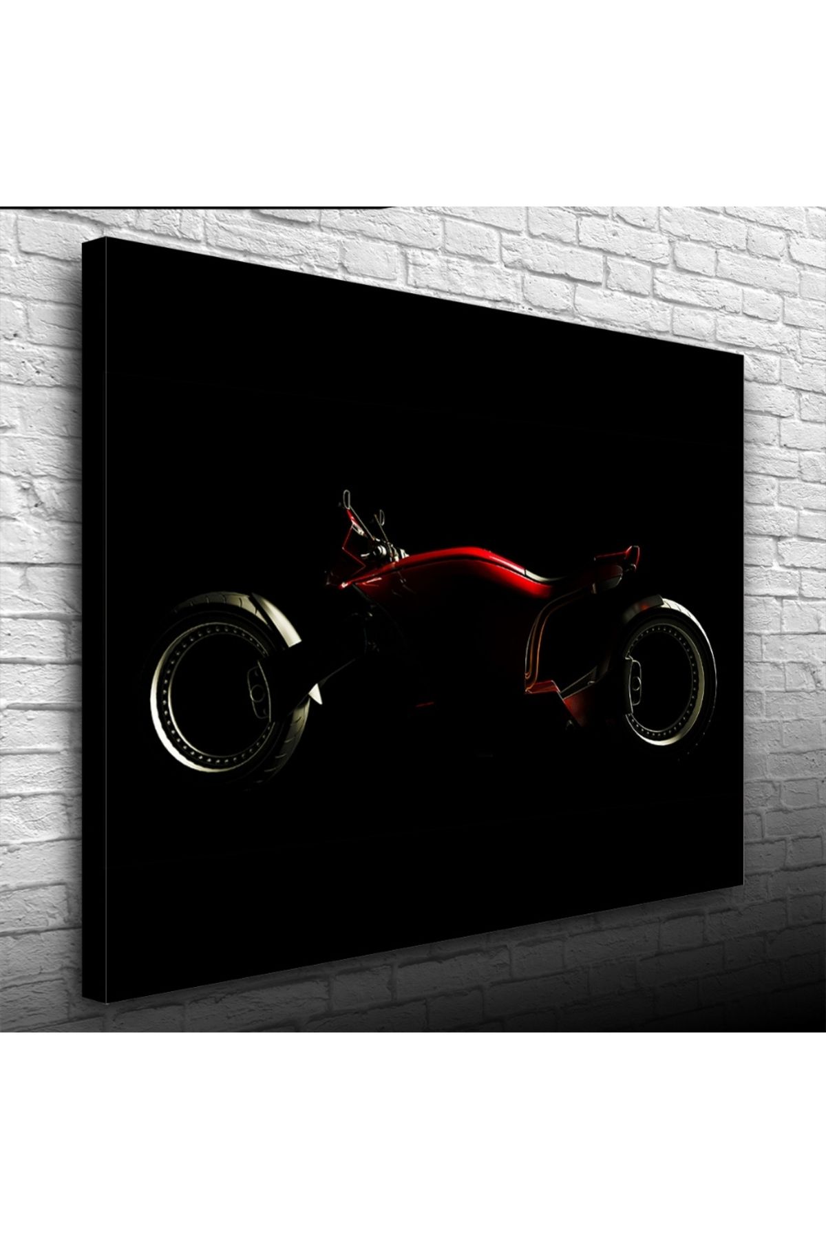 Kanonik Education Siyah Fonda Kırmızı Futuristik Motosiklet Kanvas Tablo 50 x 70