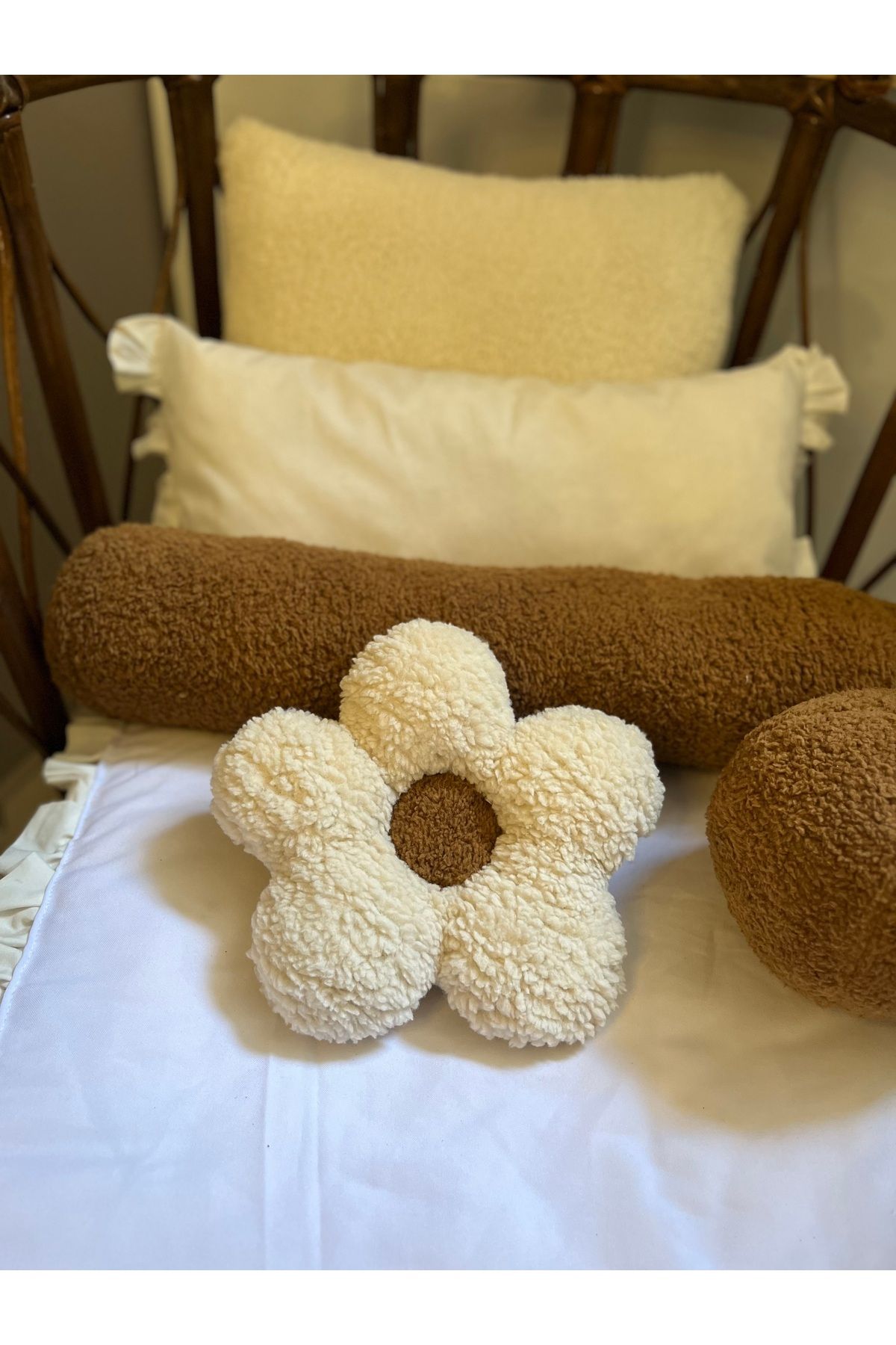 Cherry Bloom Cotton Teddy Peluş Papatya Yastık Mini 20 cm