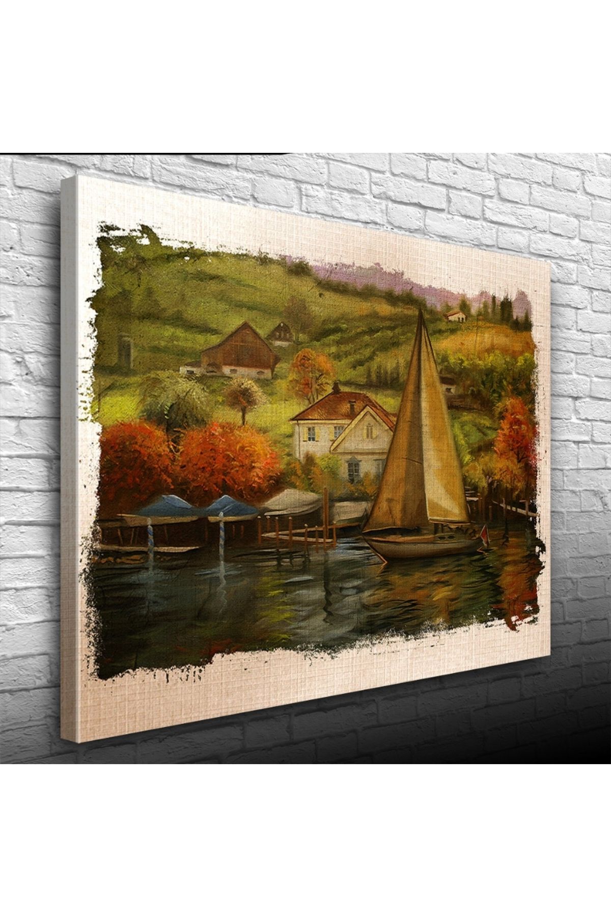 Kanonik Education Sahildeki Yelkenli Yağlıboya Kanvas Tablo 50 x 70