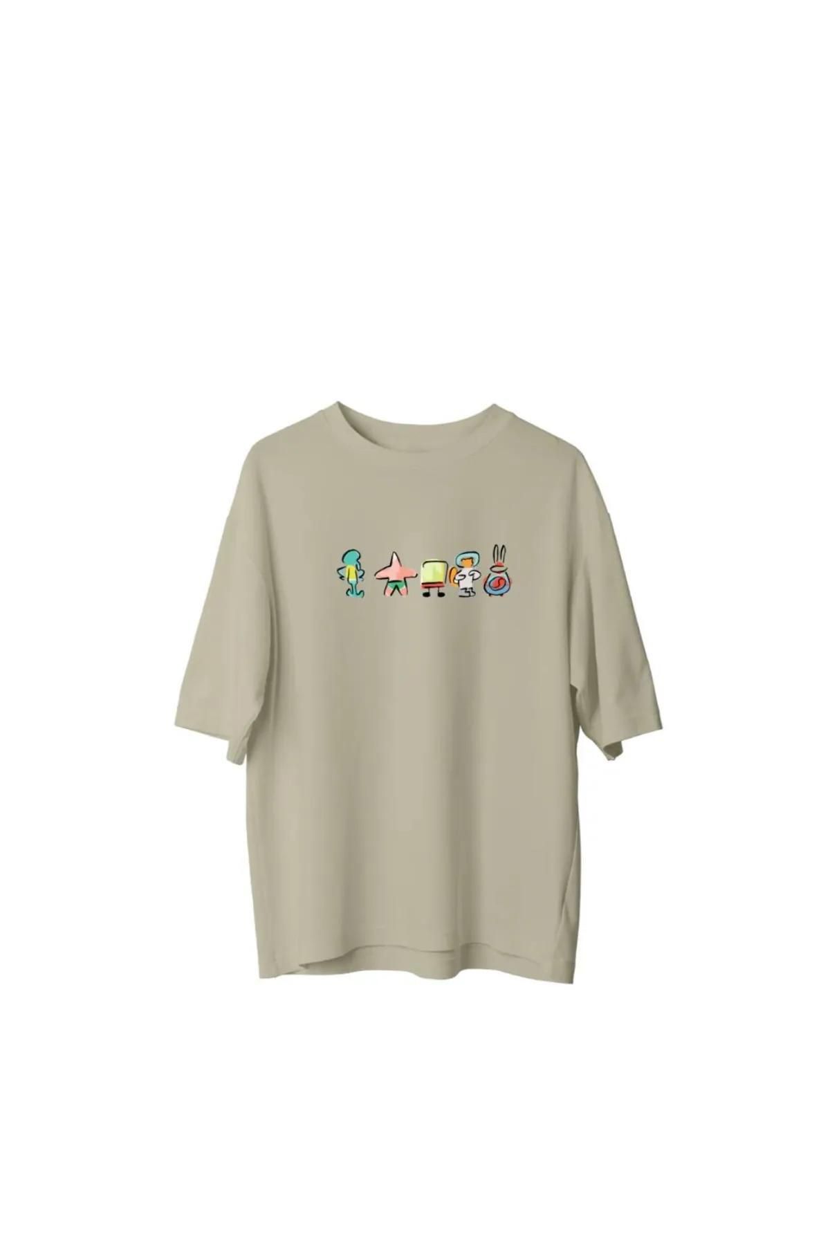 Koklonmoda Büyük Beden Unisex Sponge Bob Baskılı Oversize T-Shirt