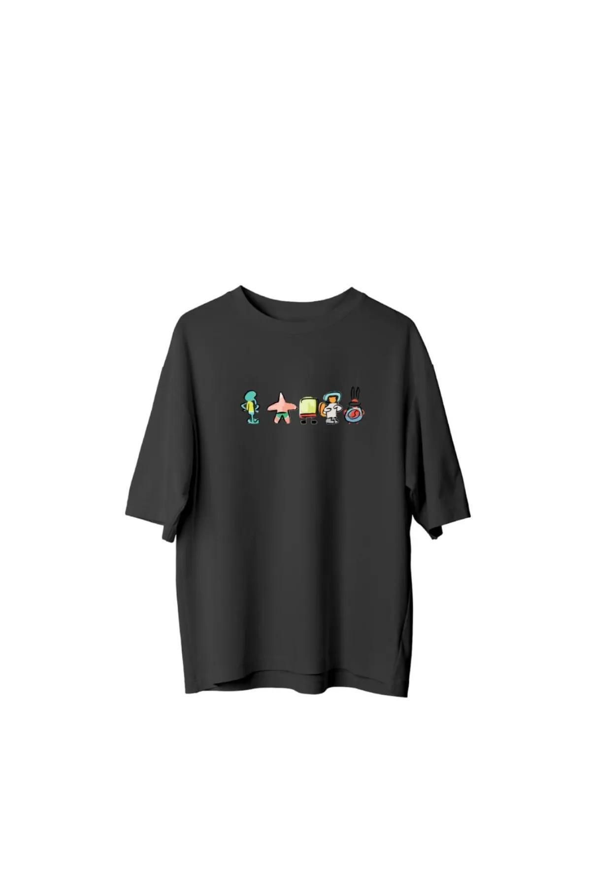 Koklonmoda Büyük Beden Unisex Sponge Bob Baskılı Oversize T-Shirt