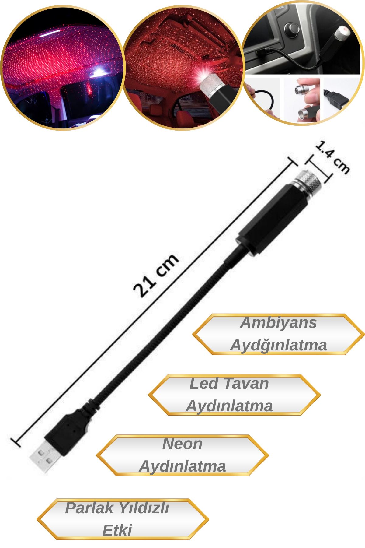 Hane Dostu Kırmızı Renk Araç İçi Galaxy Yıldız Projektör Temalı USB Neon Led Aydınlatma