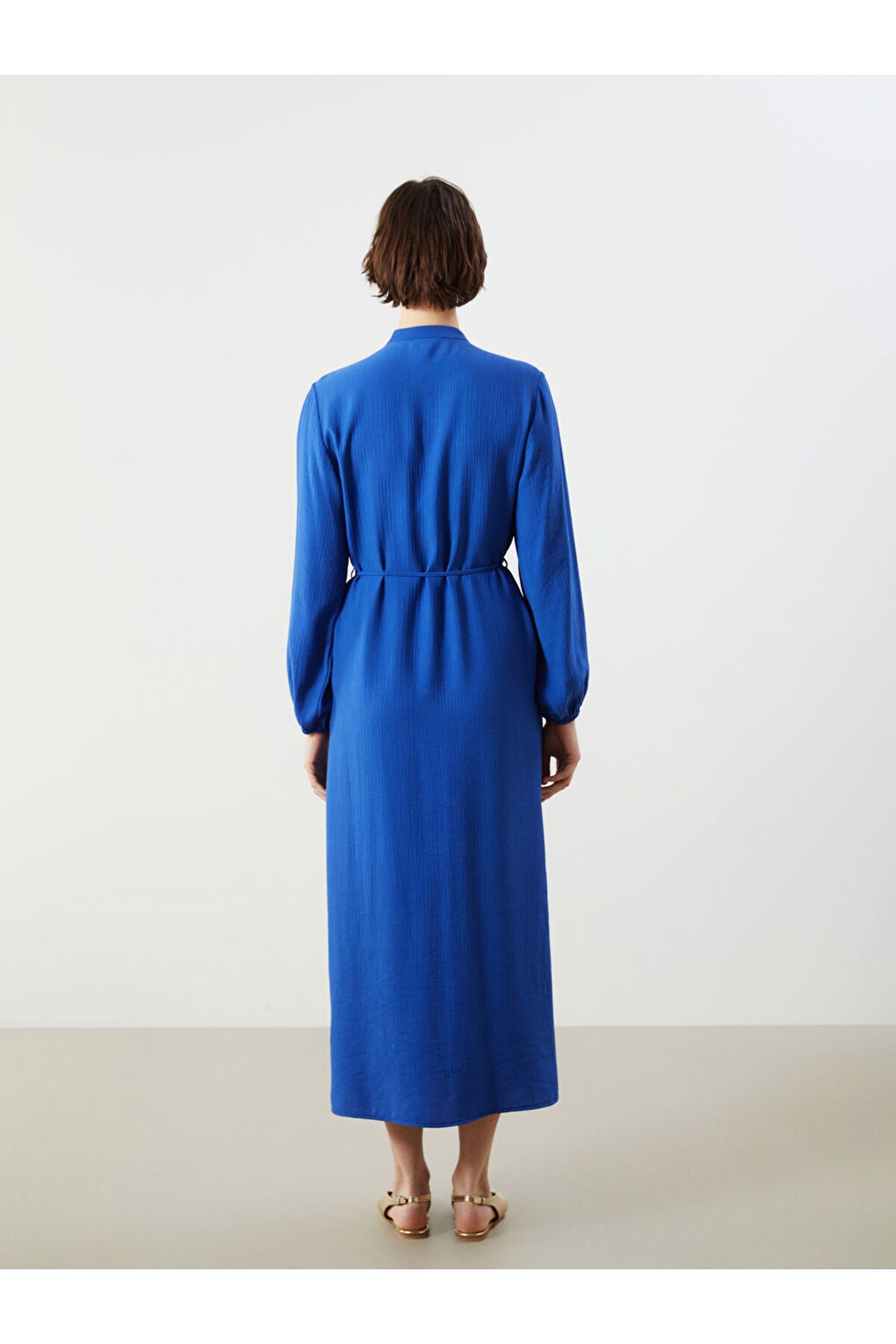 LC Waikiki-Rochie cămașă oversize cu guler albastru texturat în formă de A 4