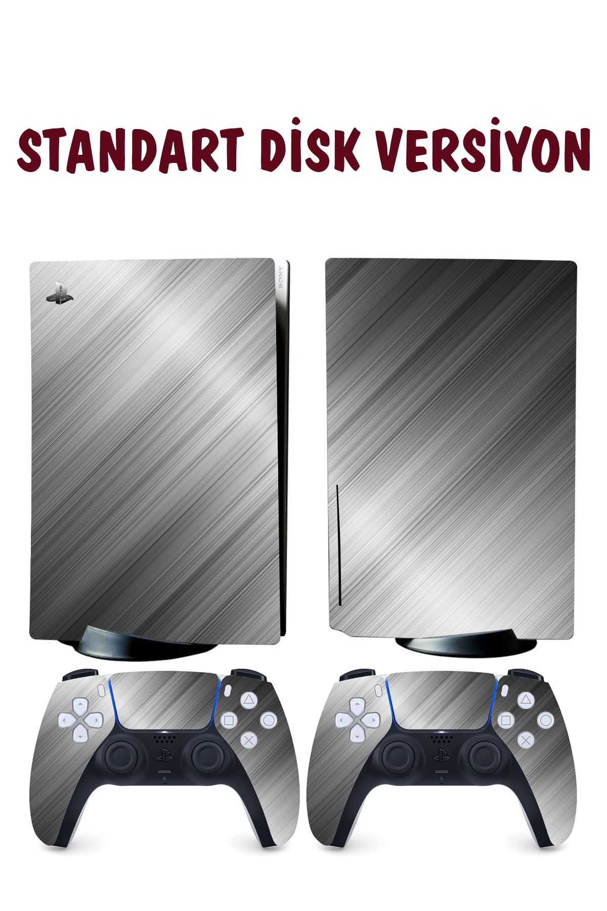 KT Decor Gri Metal Çizgiler Playstation 5 Full Sticker Kaplama Seti