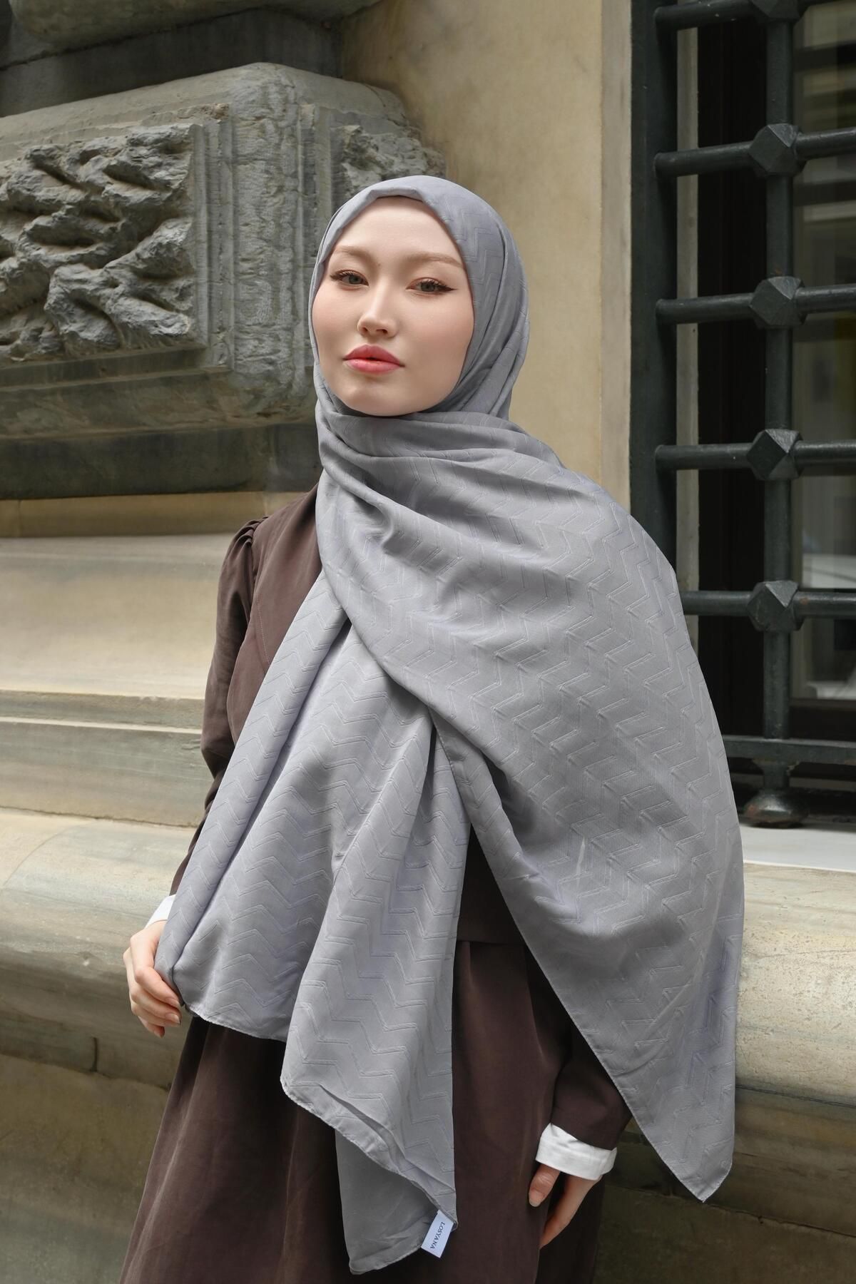 Pull Scarfs Gümüş - Zigzag Desen Bambu Jakar