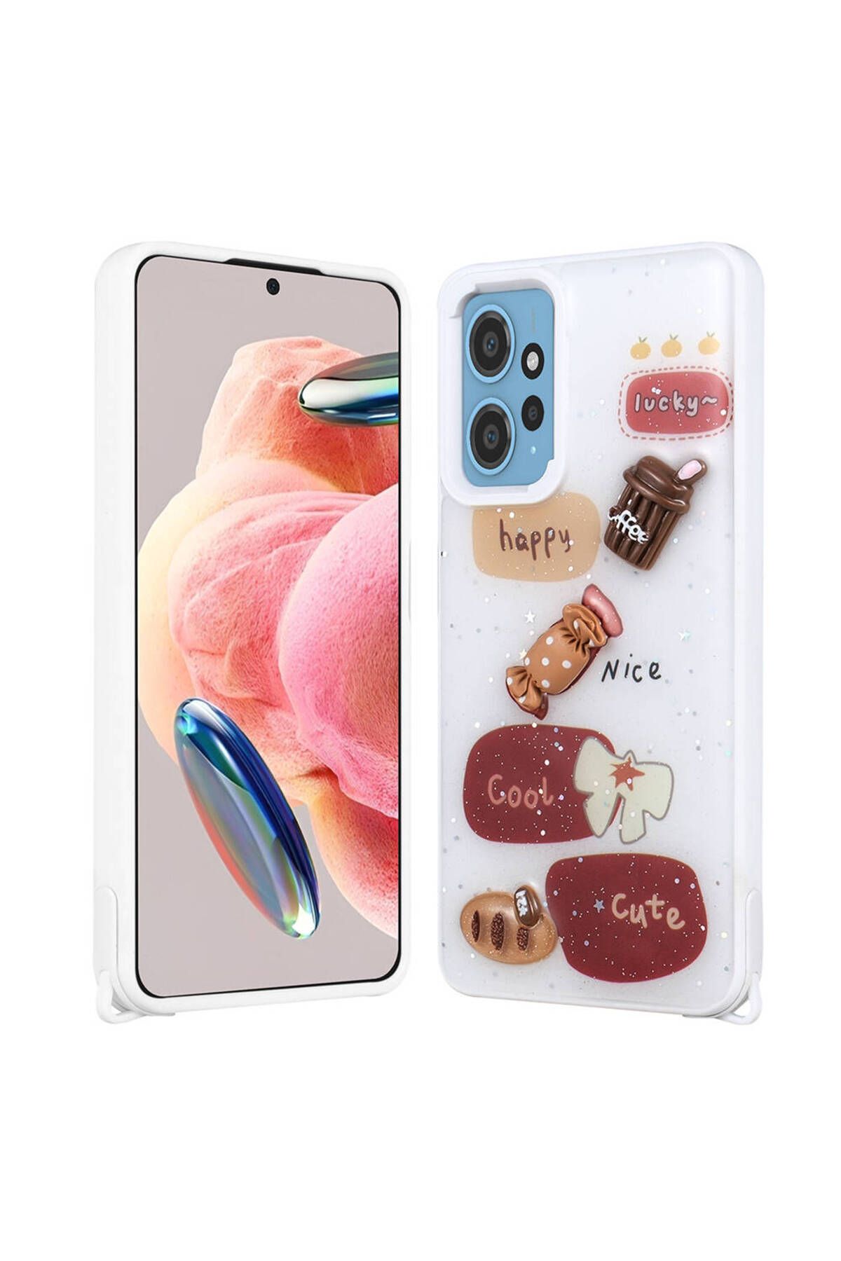 Başkenttekno Xiaomi Redmi Note 12 4G Kılıf Parlayan Simli Kabartma Figürlü Cevze Kapak