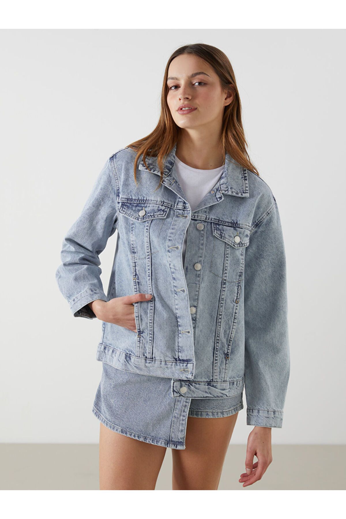 LC Waikiki LCW Vision Indigo Oversize Kadın Jean Ceket S53968Z8NVY25