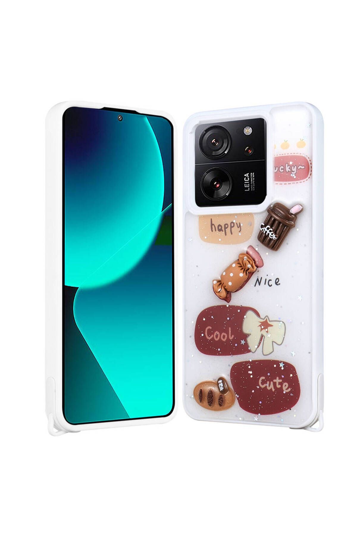 zore Xiaomi Mi 13T Kılıf Parlayan Simli Kabartma Figürlü Cevze Kapak
