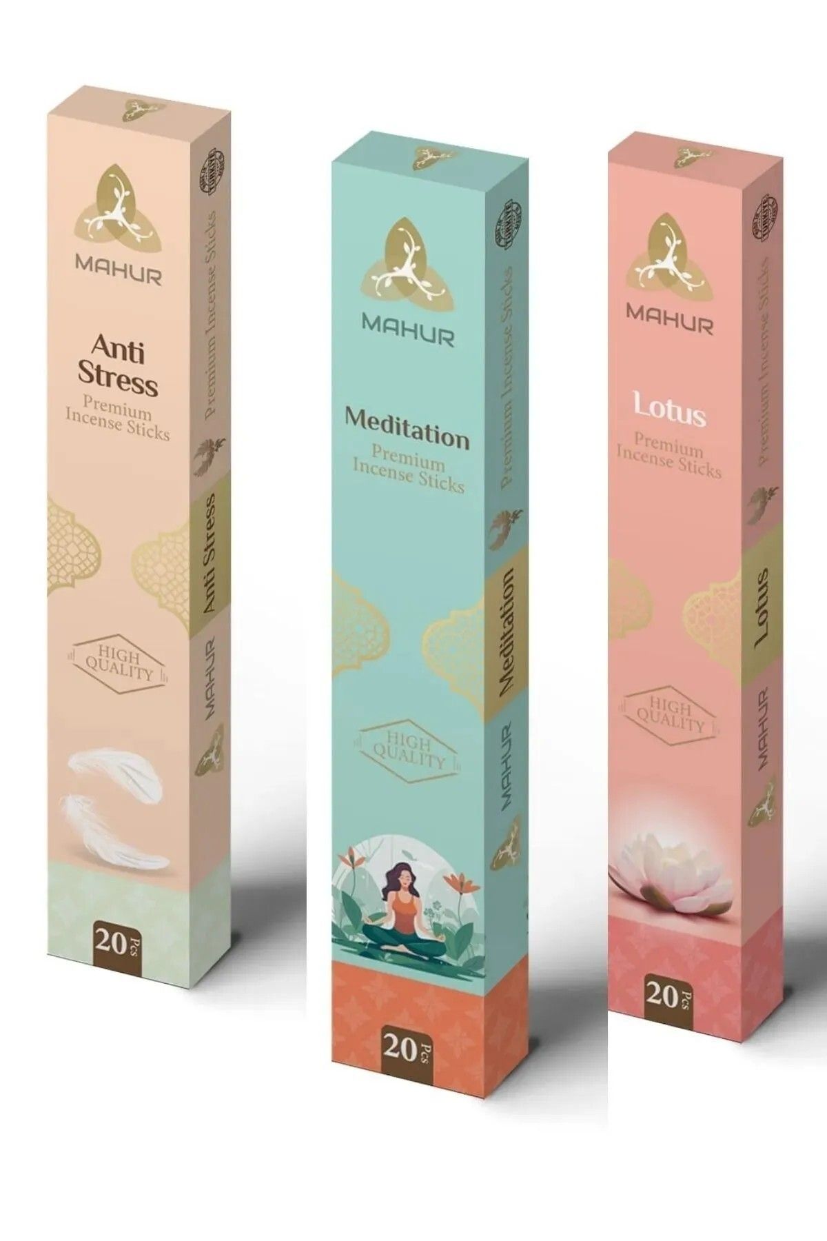 MAHUR 3'lü Tütsü Seti, Meditasyon , Lotus , Anti Stres (TOPLAM 60 ADET TÜTSÜ ÇUBUĞU)