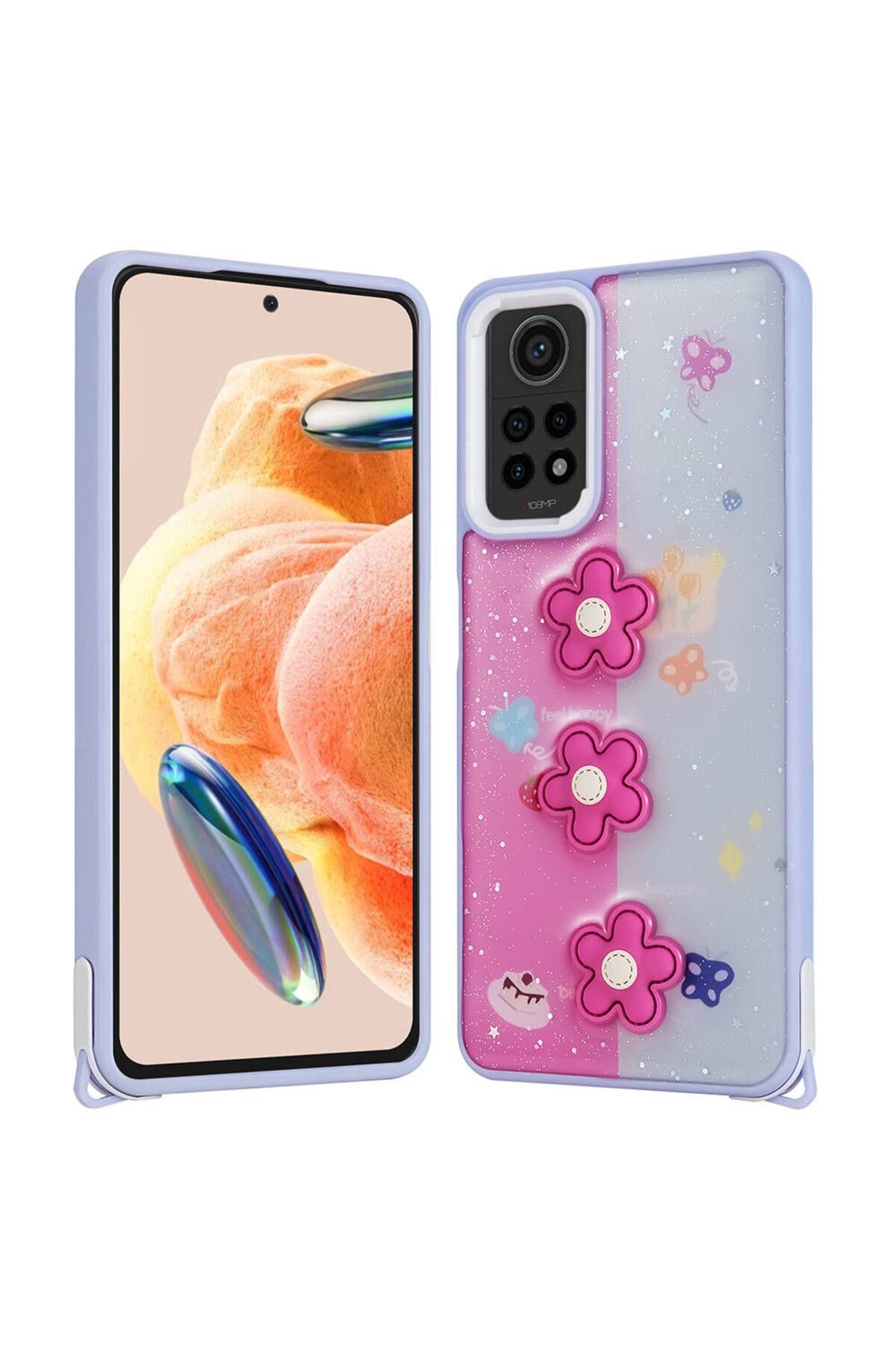 Başkenttekno Xiaomi Redmi Note 12 Pro 4G Kılıf Parlayan Simli Kabartma Figürlü Cevze Kapak