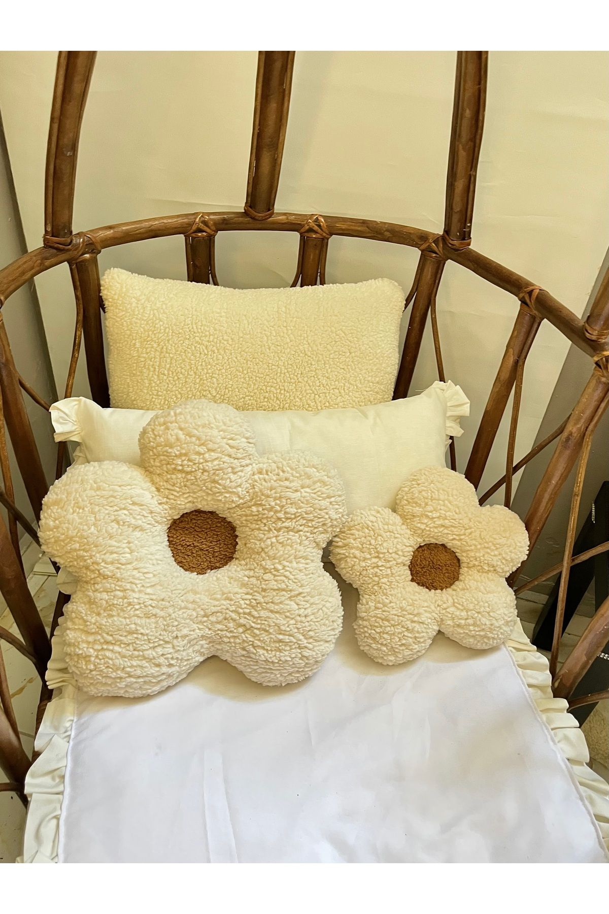 Cherry Bloom Cotton Teddy Peluş 2'li Papatya Yastık 35 x 20 cm