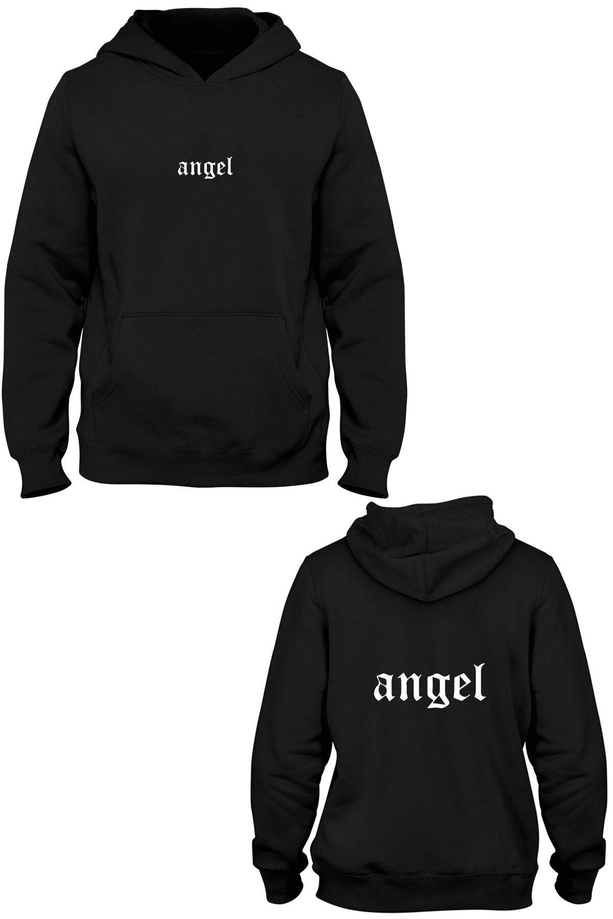 Pisa Art Angel Ön Arka Baskılı Kanguru Cepli Kapşonlu Sweatshirt Bll3041