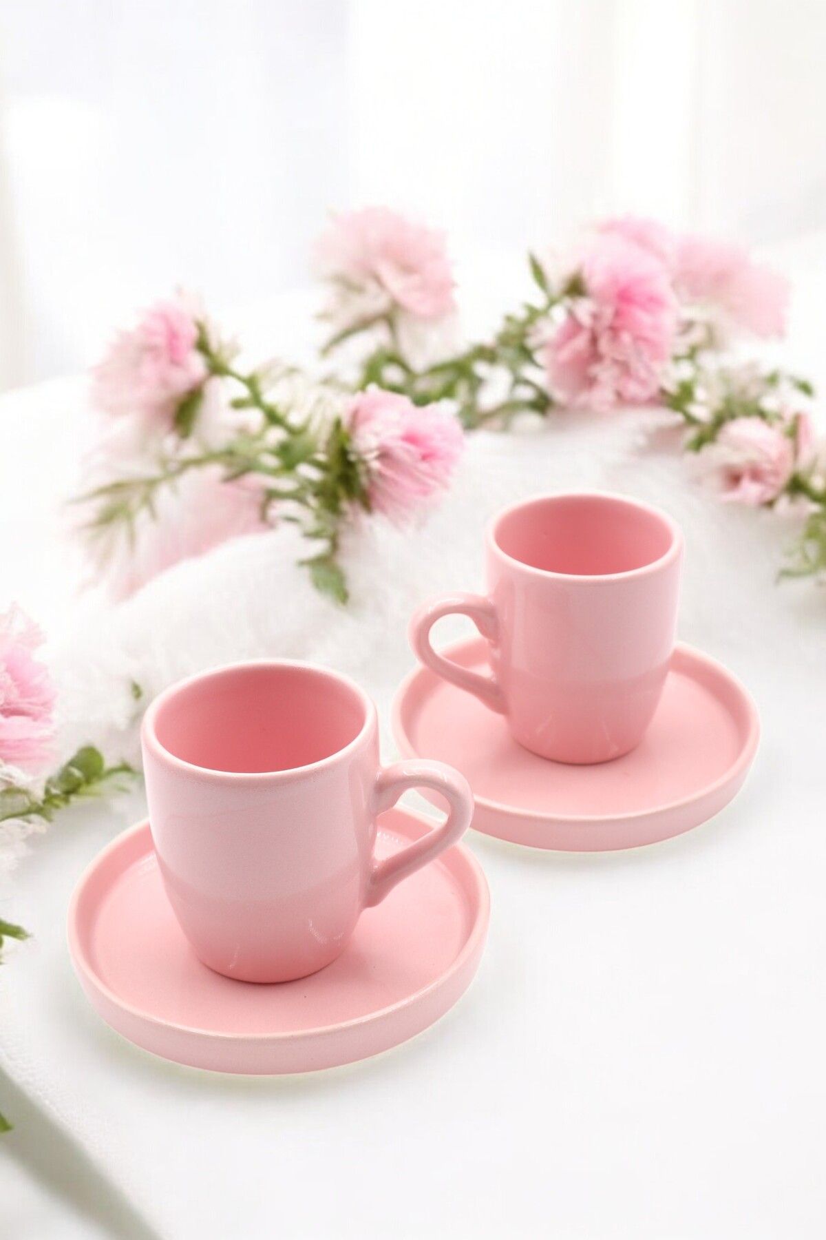 LUMİNA El Yapımı Seramik Pembe 2 li Kahve Fincanı Takımı