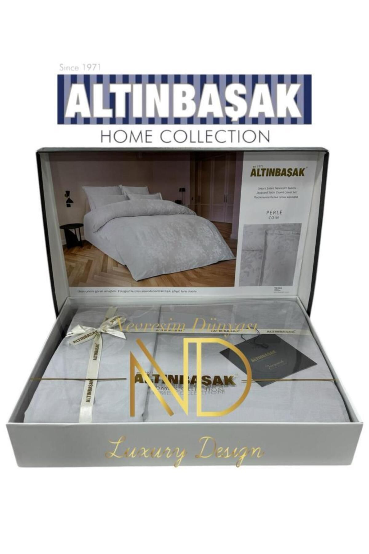 merland benvecocuk Jakarlı Saten Çift Kişilik Nevresim Takımı Perle Coin