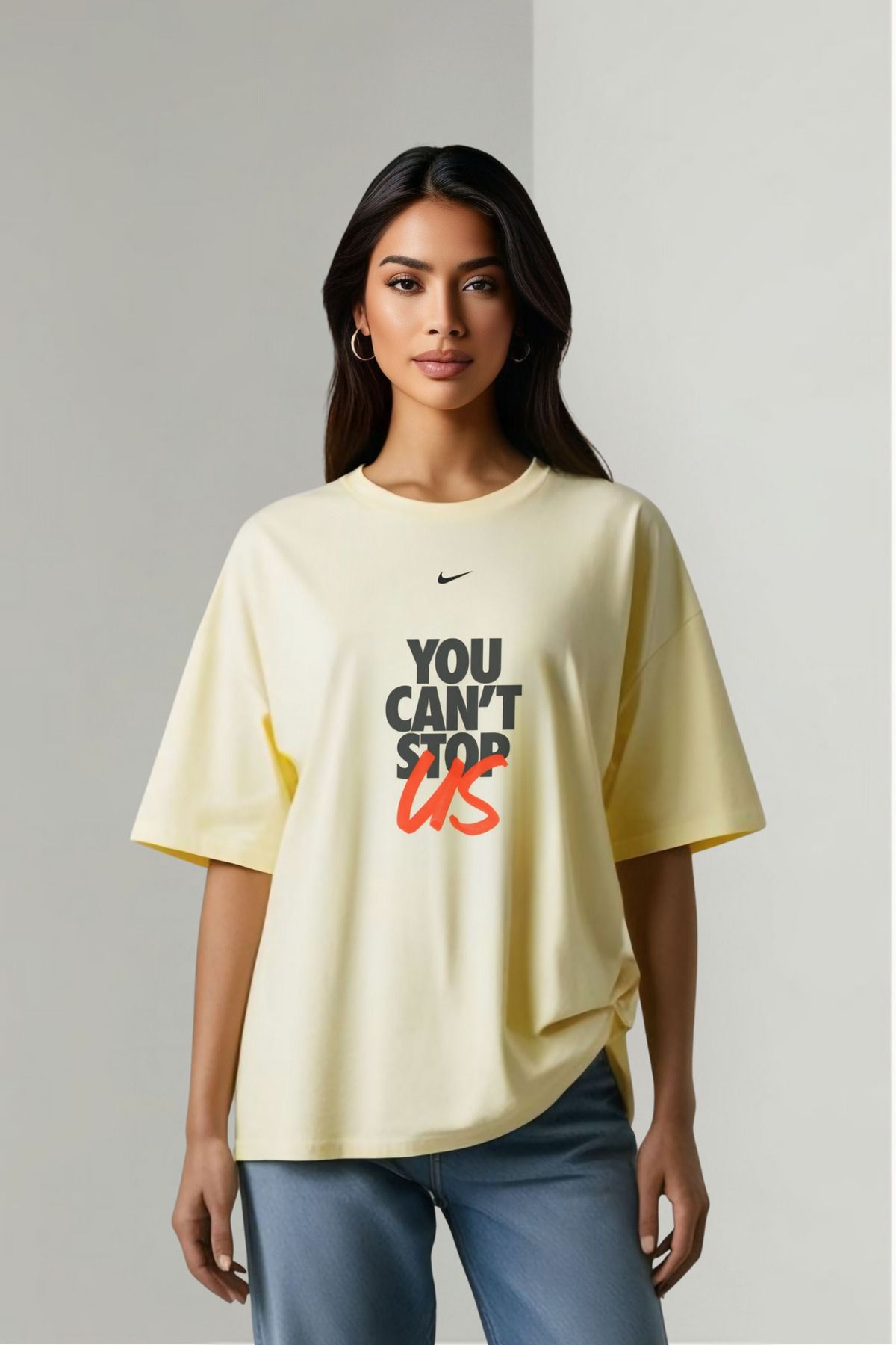 Butik Oversize You Can't Stop Us Pamuk Tasarım T-shirt - Rahat ve Şık