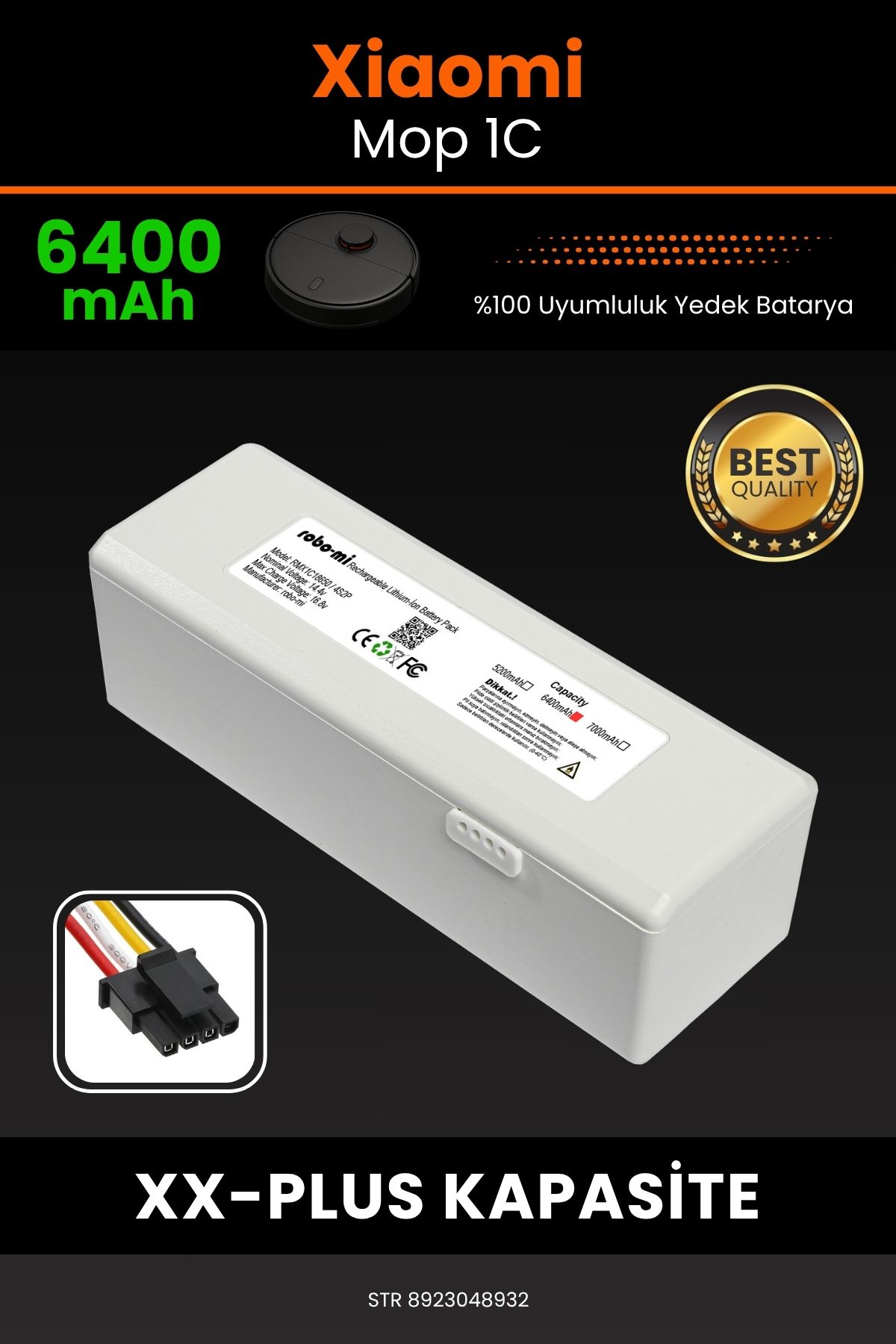 robo-mi Xiaomi Mop 1C 6400mAh Robot Süpürge Bataryası - Yüksek Yoğunluklu Li-ion Hücre